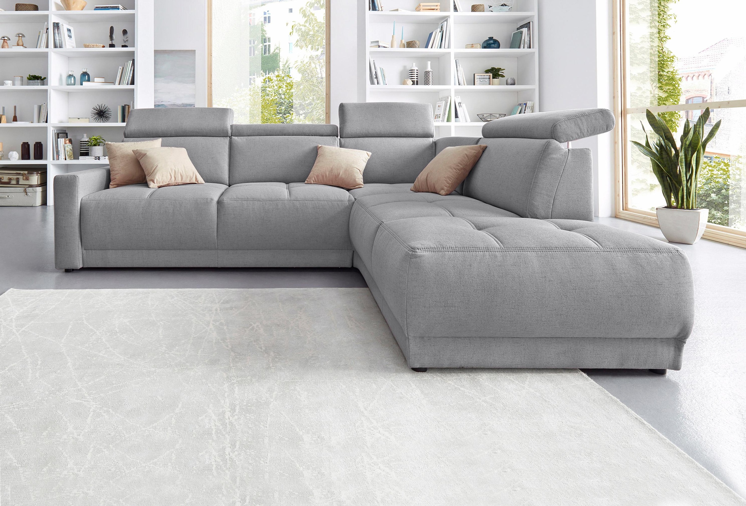 DOMO collection Ecksofa »Ava, moderne Sitzheftung mit toller Doppelnaht, komfortabel, L-Form«, mit Ottomane, inkl. Federkern, wahlweise mit Kopfteilverstellungen