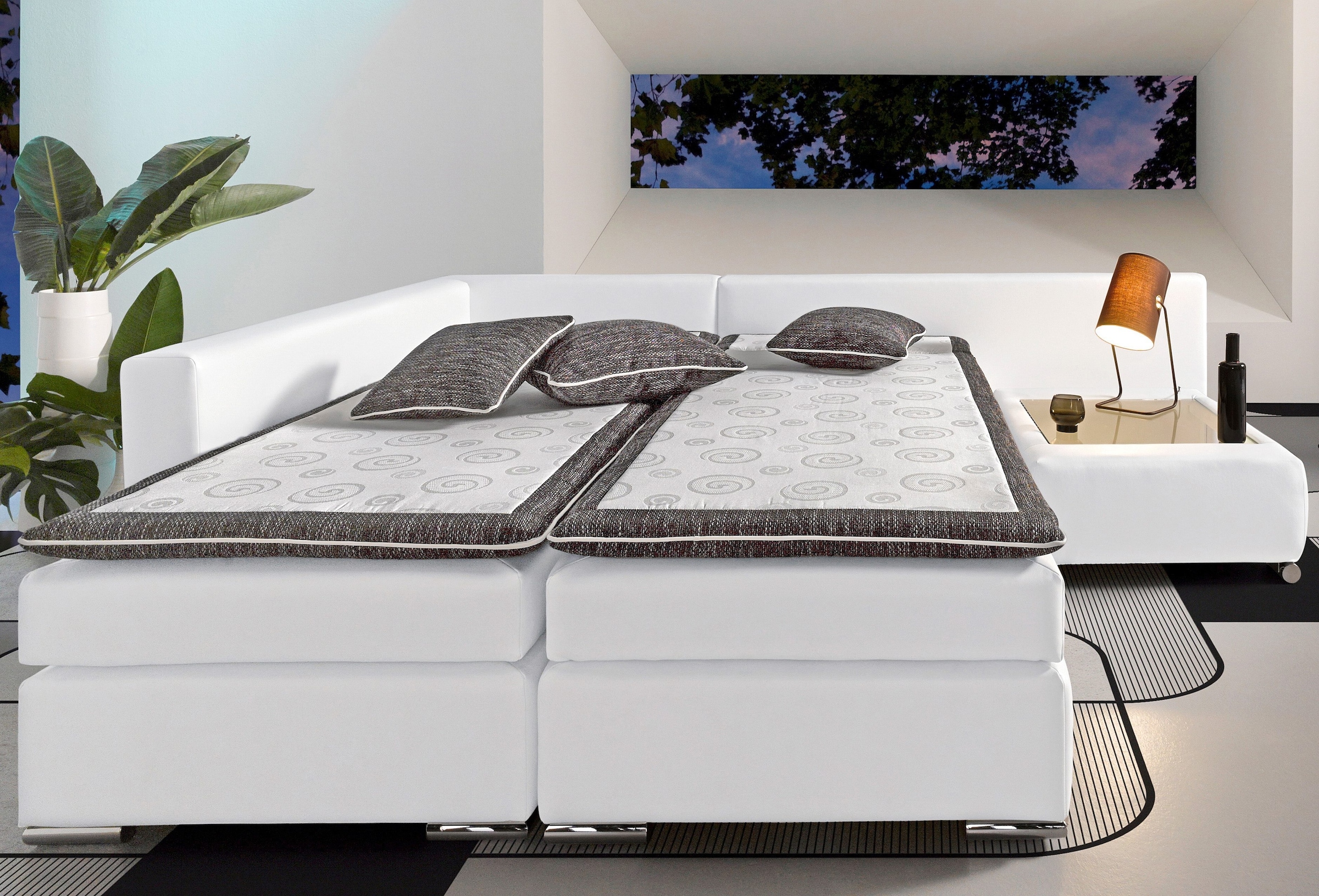 INOSIGN Ecksofa »Boxspringbett Night & Day L-Form mit Dauer-Schlaffunktion o. Armlehnen«, mit Boxspring-Bettfunktion 164x200 cm und Bettkasten, Dauerschläfer!