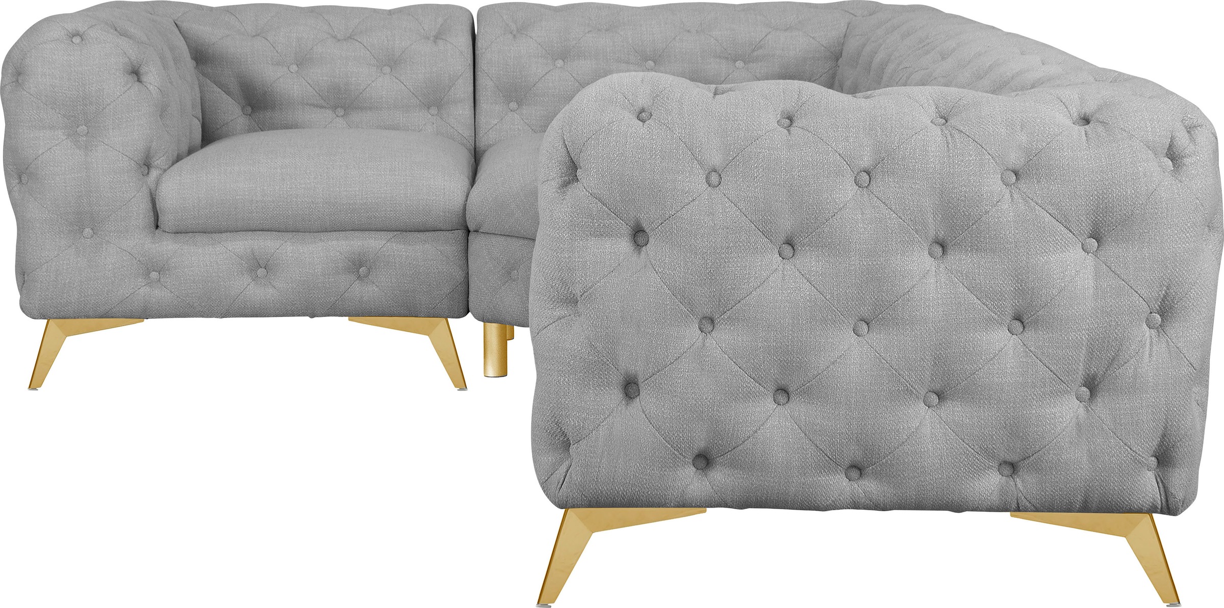 Leonique Chesterfield-Sofa »Ecksofa GLYNIS L-Form mit Wellenunterfederung, Maße B/T/H 264/204/75cm«, aufwändige Knopfheftung, moderne Chesterfield Optik, Fußfarbe wählbar