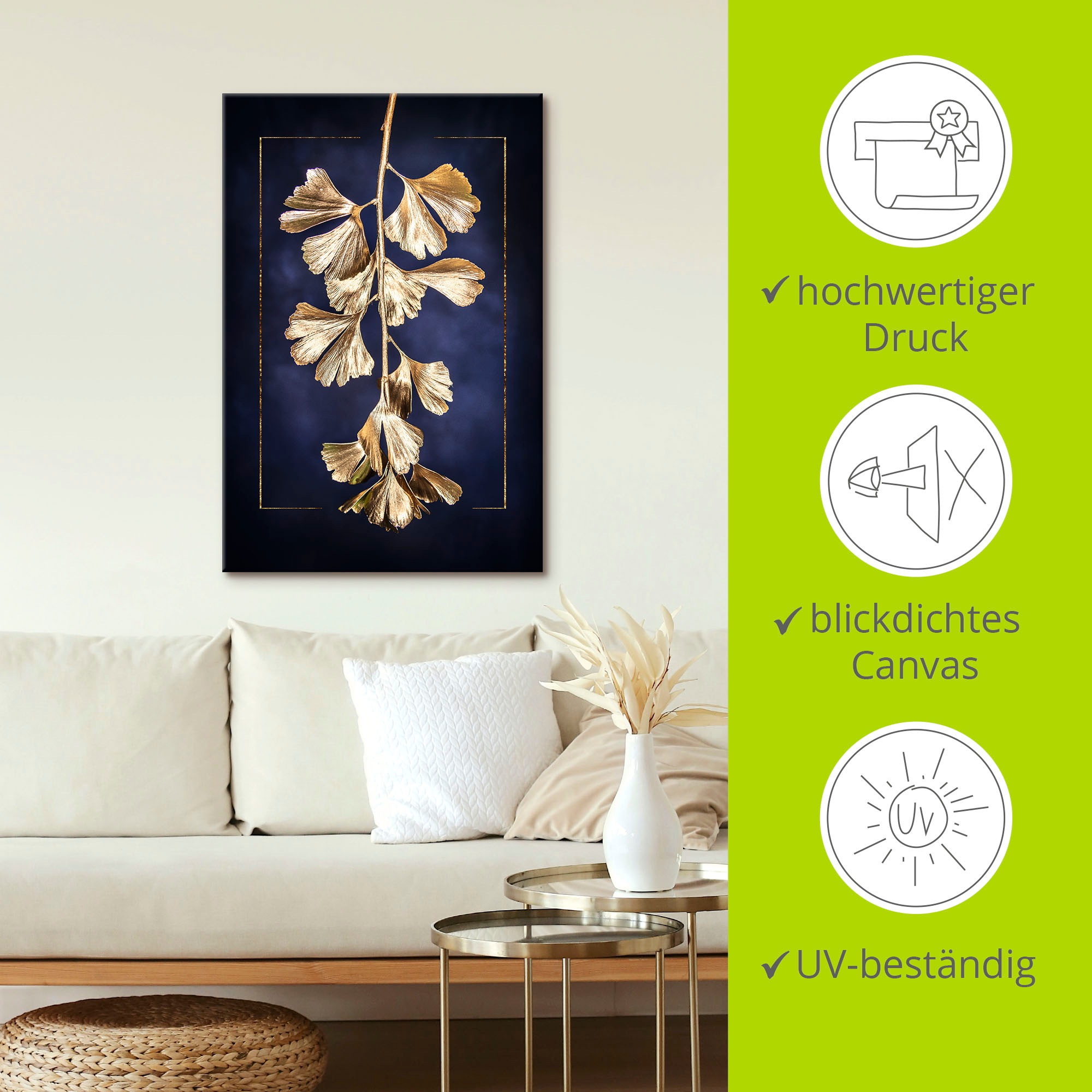 Artland Wandbild »Goldener Gingko«, Blätterbilder, (1 St.), als Leinwandbild, Poster in verschied. Größen