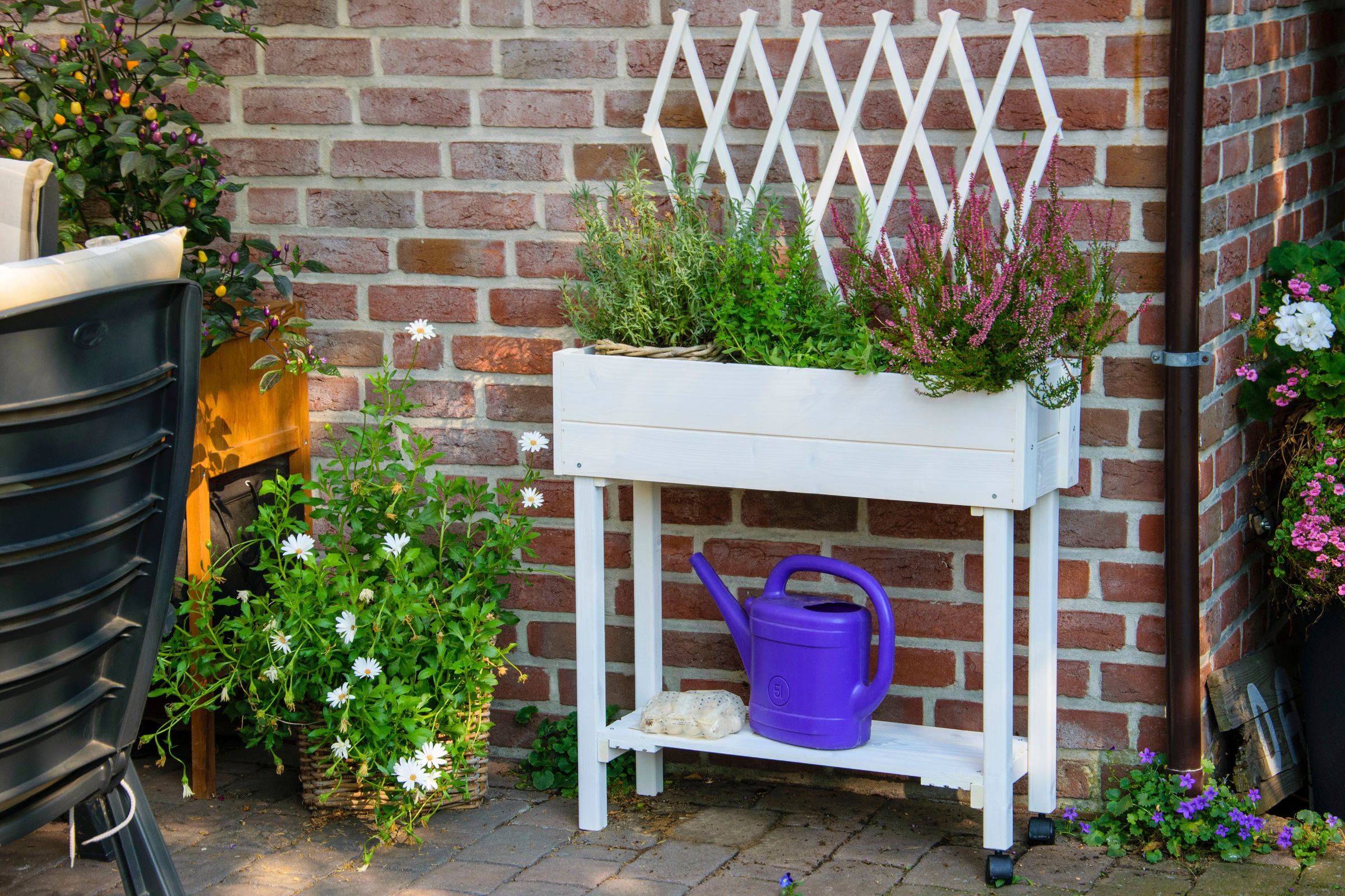 dobar Hochbeet rollbar, mit Rankgitter, weiß