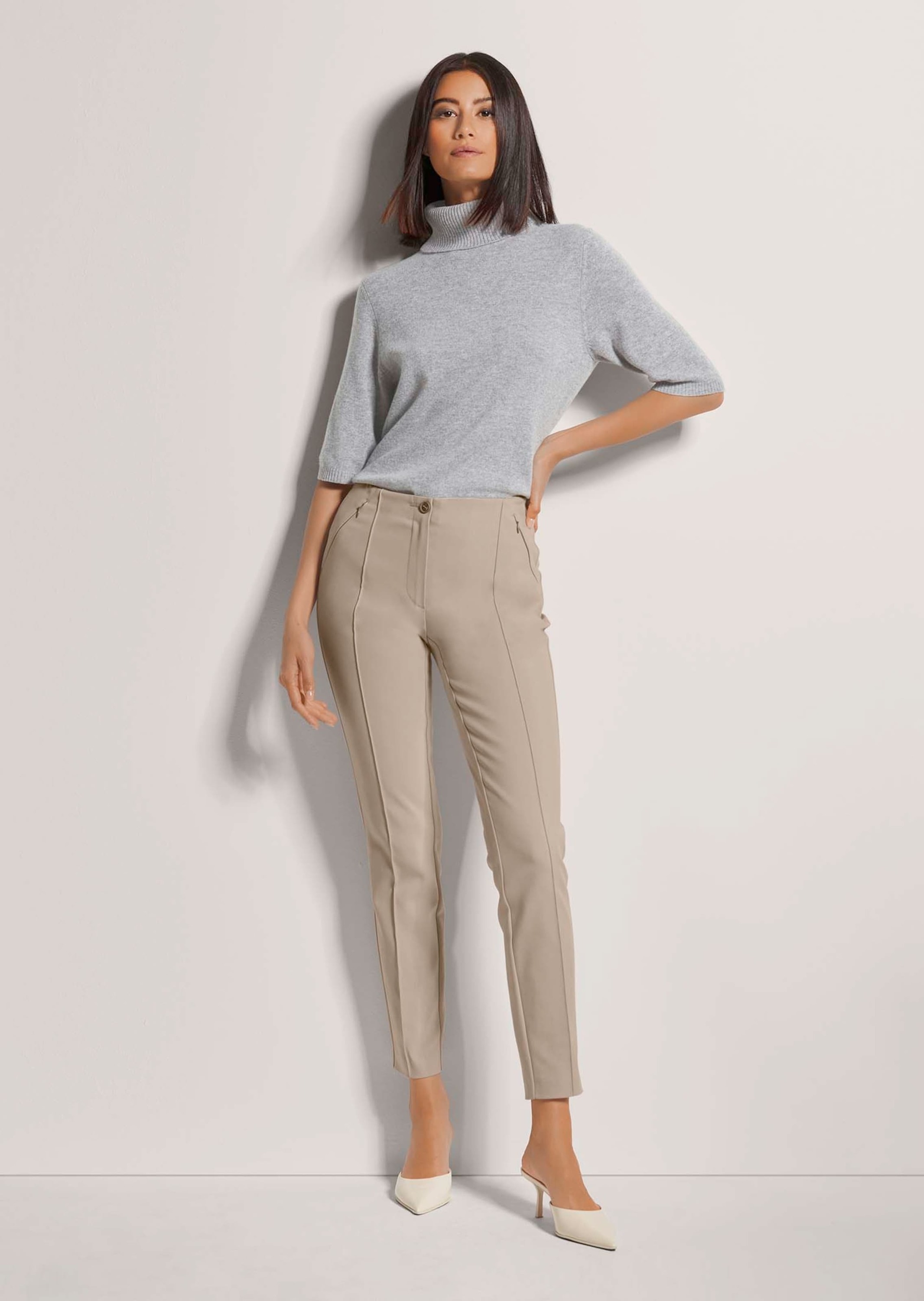 Stoffhose MADELEINE "Hose Schlanke Stretch-Hose mit Biesen", Damen, Gr. 38, N + K Gr, blau (marine), Obermaterial: 59% Baumwolle CO. 38% Polyamid PA. 3% Elasthan EL., Hosen Stoffhose 3