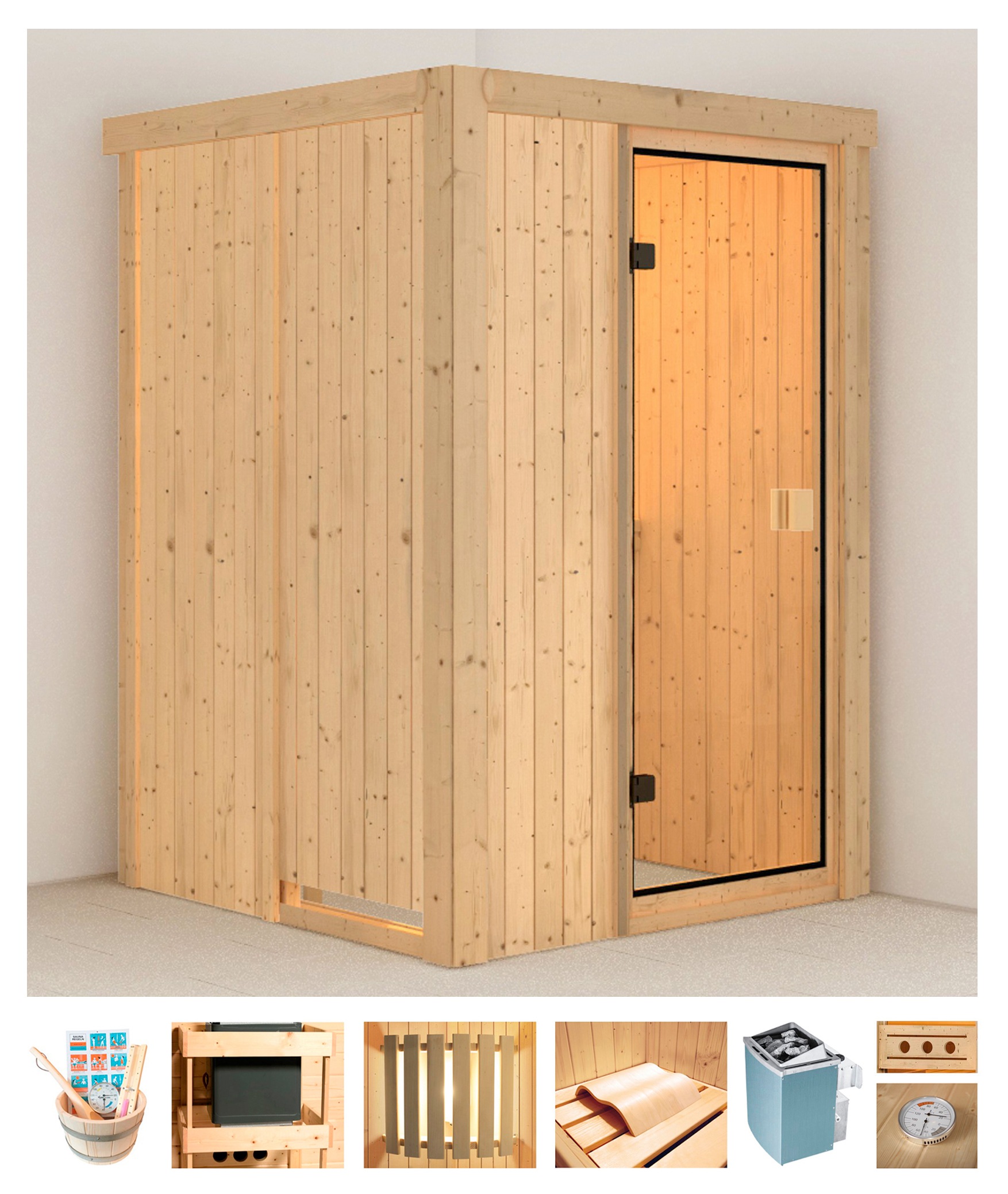 KONIFERA Sauna »Kaino«, 136x136x198 cm, 9 kW Ofen mit int. Steuerung