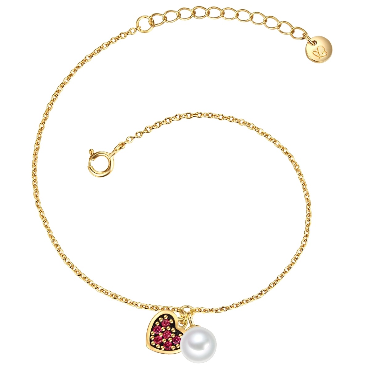 Gliederarmband GLANZSTÜCKE MÜNCHEN "GSM2197", gelbgold, rot, Armbänder, Damen, Silber 925 (Sterlingsilber), Gliederarmband, aus Sterling Silber