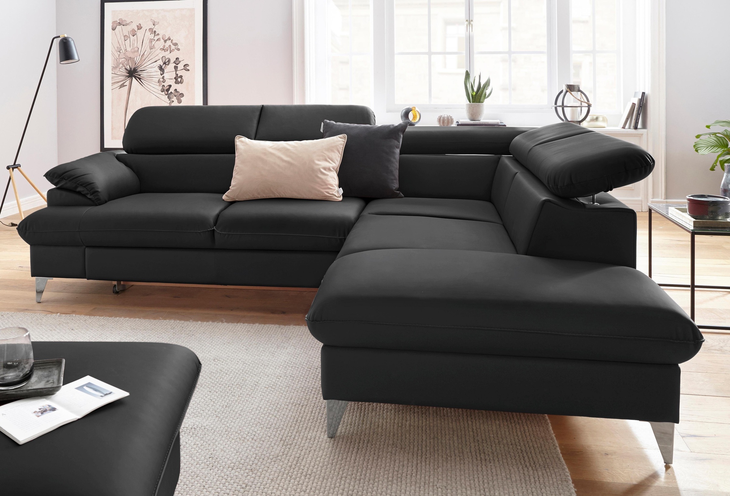 COTTA Polstergarnitur »Caluso L-Form«, Set bestehend aus: Ecksofa mit Kopfteilverstellung & Hocker