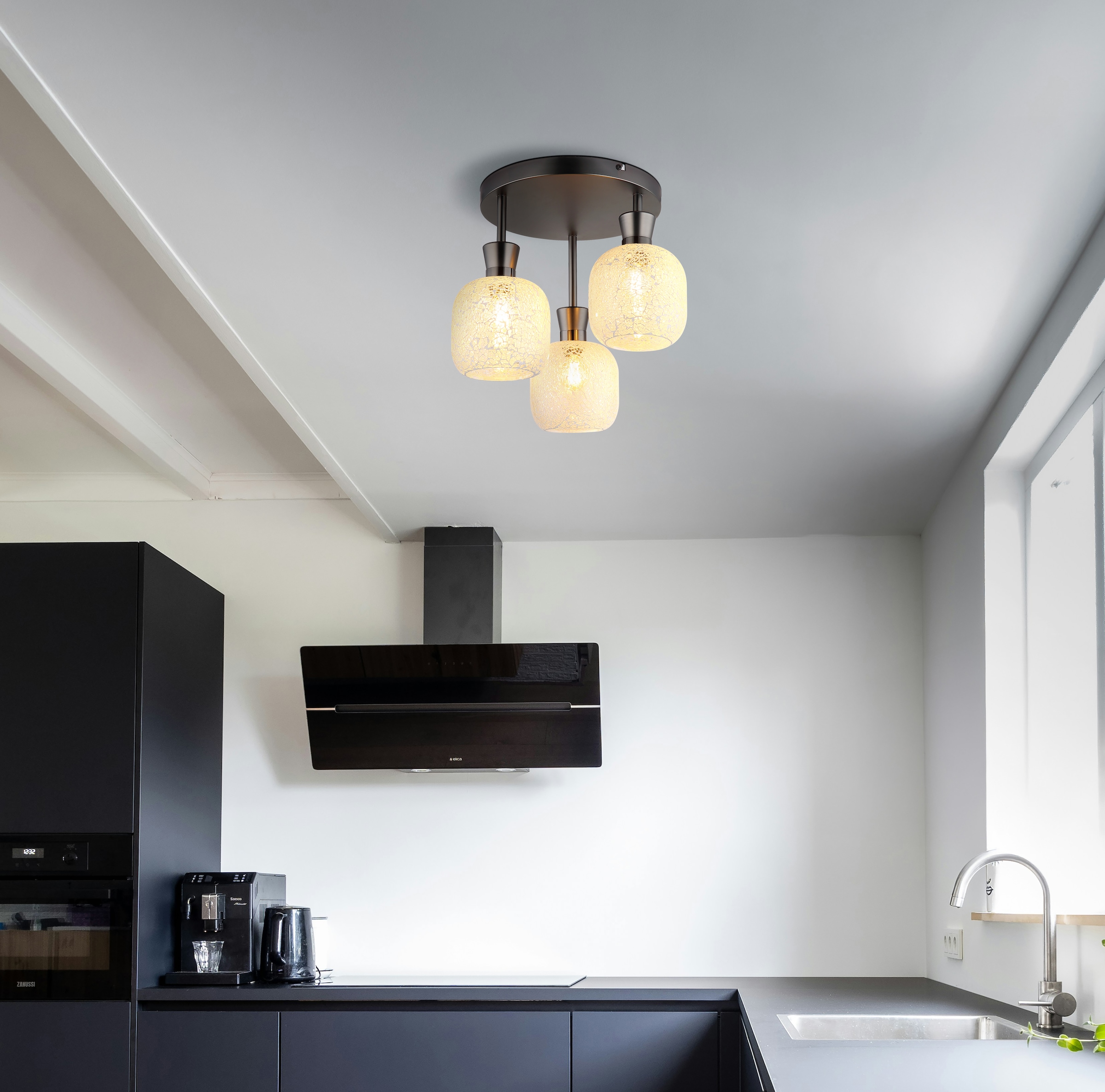 GLOBO LIGHTING Deckenleuchte »BROKANA« E14 1 Stk. Schwarz-chrome Deckenleuchte mit Glas Mosaik, ø 330mm, E14 3x40W