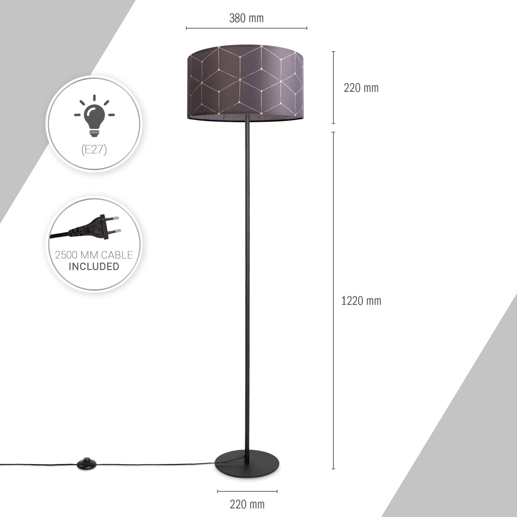 Paco Home Stehlampe »Luca Lampenschirm BAUR Wohnzimmer Stoff | Stehlampe Rund Textilschirm Abstrakt Cube«