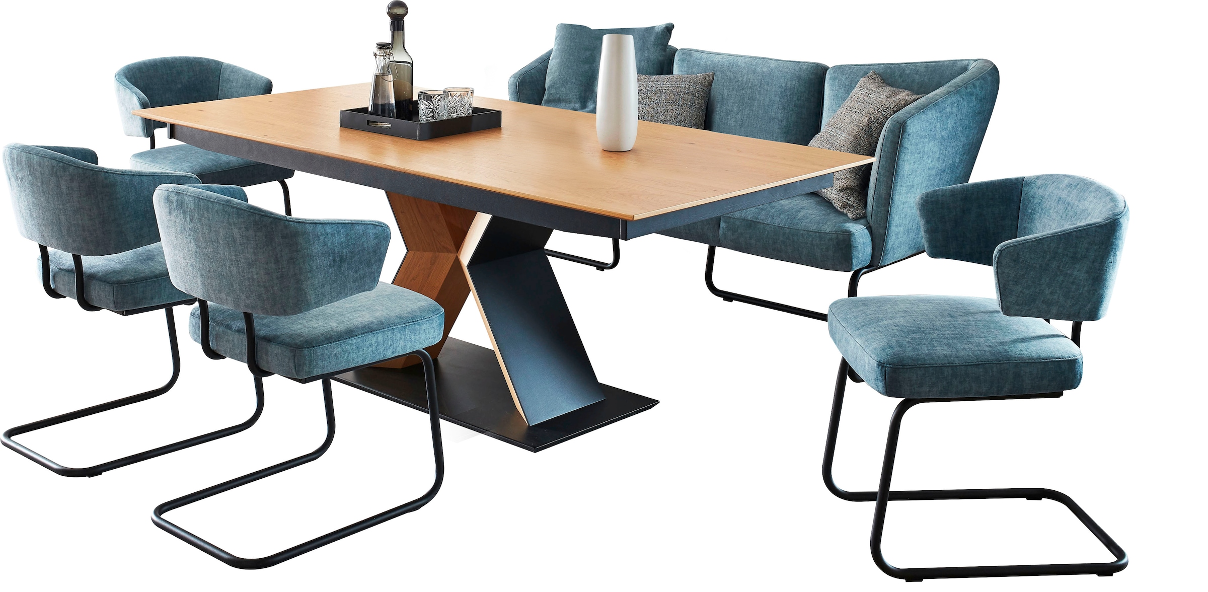 K+W Komfort & Wohnen Essgruppe »Mikkado Tube«, (6 tlg.), 4 Freischwinger und ein Funktionsesstisch