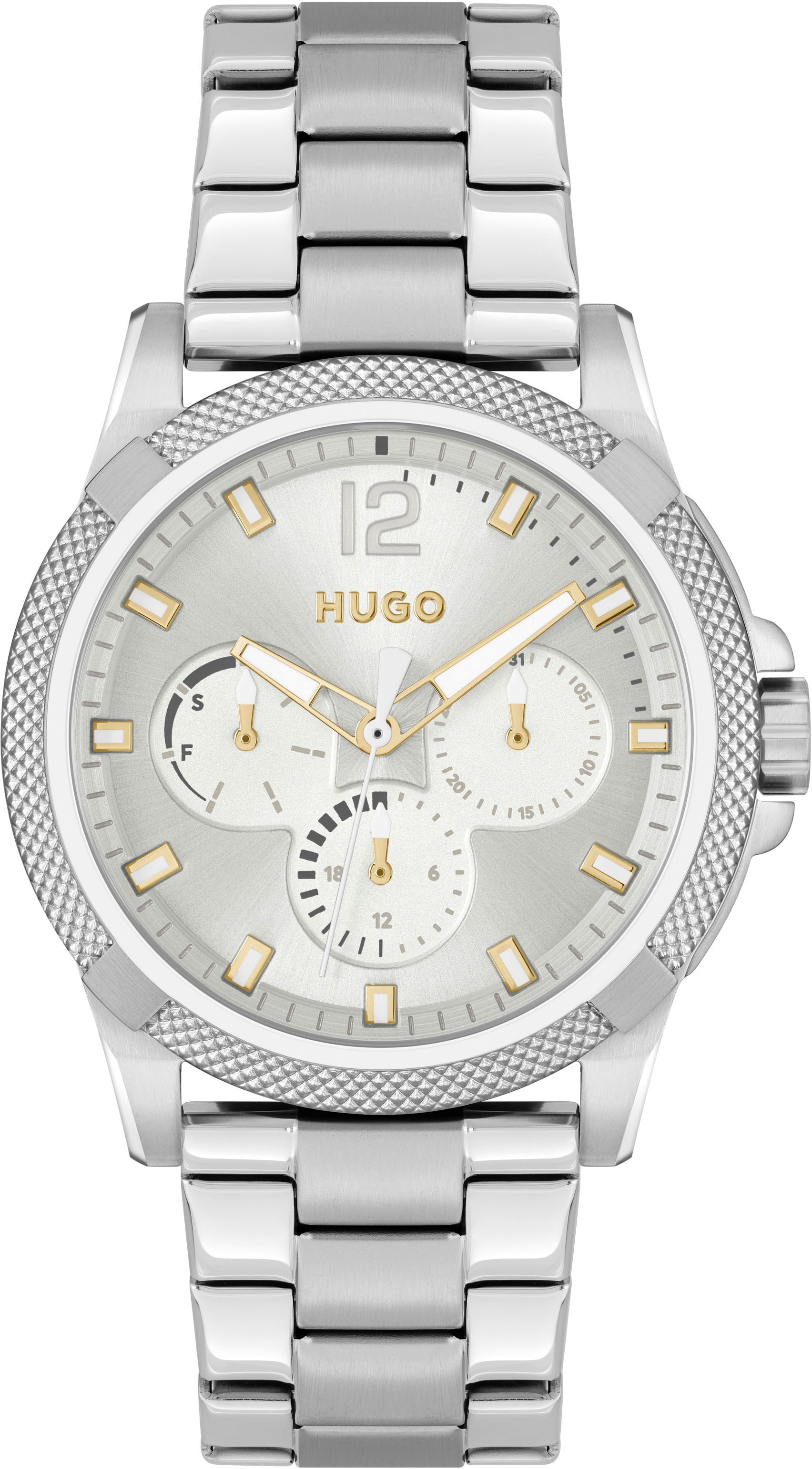 HUGO Multifunktionsuhr »#IMPRESS - FOR HER, 1540138«, Quarzuhr, Armbanduhr, Damenuhr, Datum, 12/24-Stunden-Anzeige