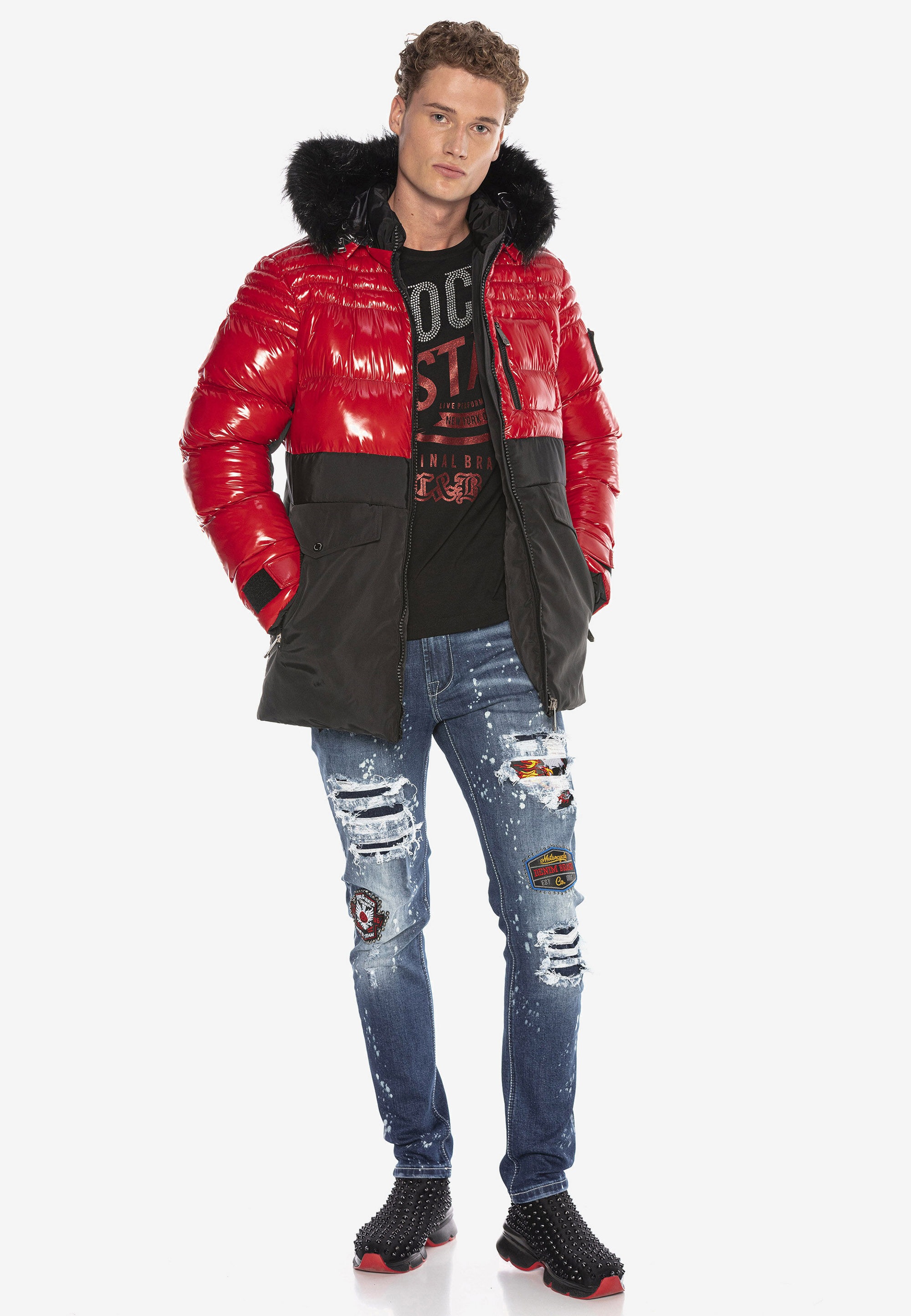 Cipo & Baxx Parka »Jacke«, mit Kapuze, im Kontrastdesign