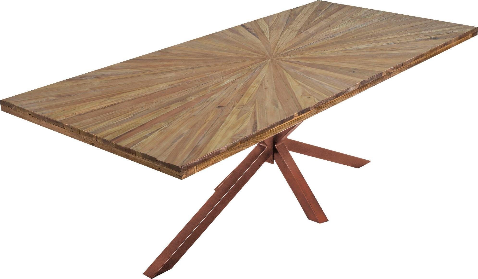 SIT Esstisch "Visby Teakholz Massivholztisch mit Sonnen-Design & Stern-Gestell" 50 mm starke Teakholzplatte mit markantem Stern-Gestell