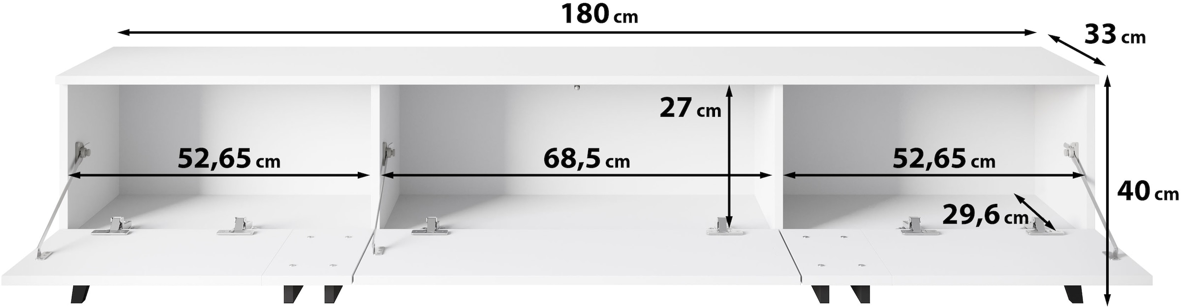 INOSIGN Lowboard »Helsinki, TV-Kommode Breite 180cm«, (1 St.), modernes Design, 3 Klapptüren