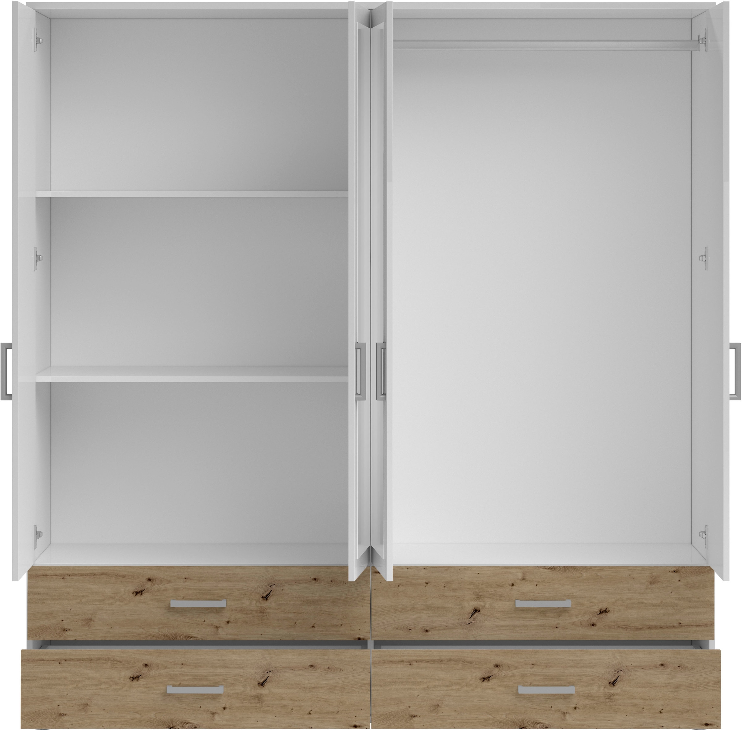 Schlafkontor Drehtürenschrank »Ivar Kleiderschrank mit Spiegel«, inklusive 2 Spiegeltüren und 2 farblich abgesetzten Schubkästen