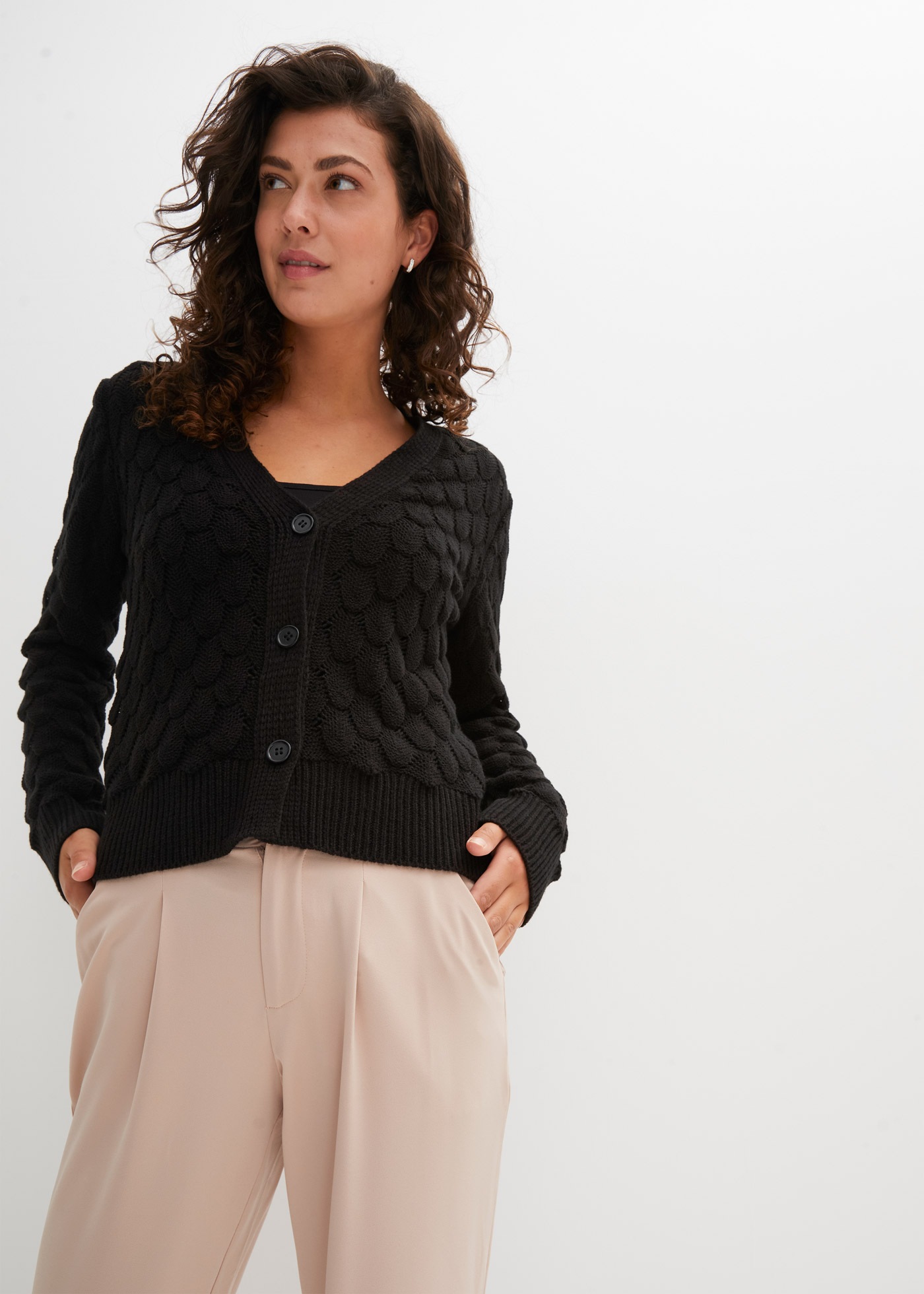 bonprix Ajourstrickjacke "Ajour-Strickjacke" Loose Fit, luftiges Strickmust günstig online kaufen
