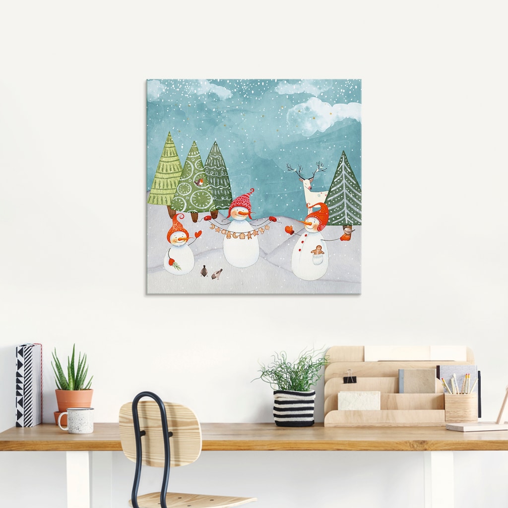 Artland Glasbild »Schneemänner und Tierfreunde«, Weihnachten, (1 St.)