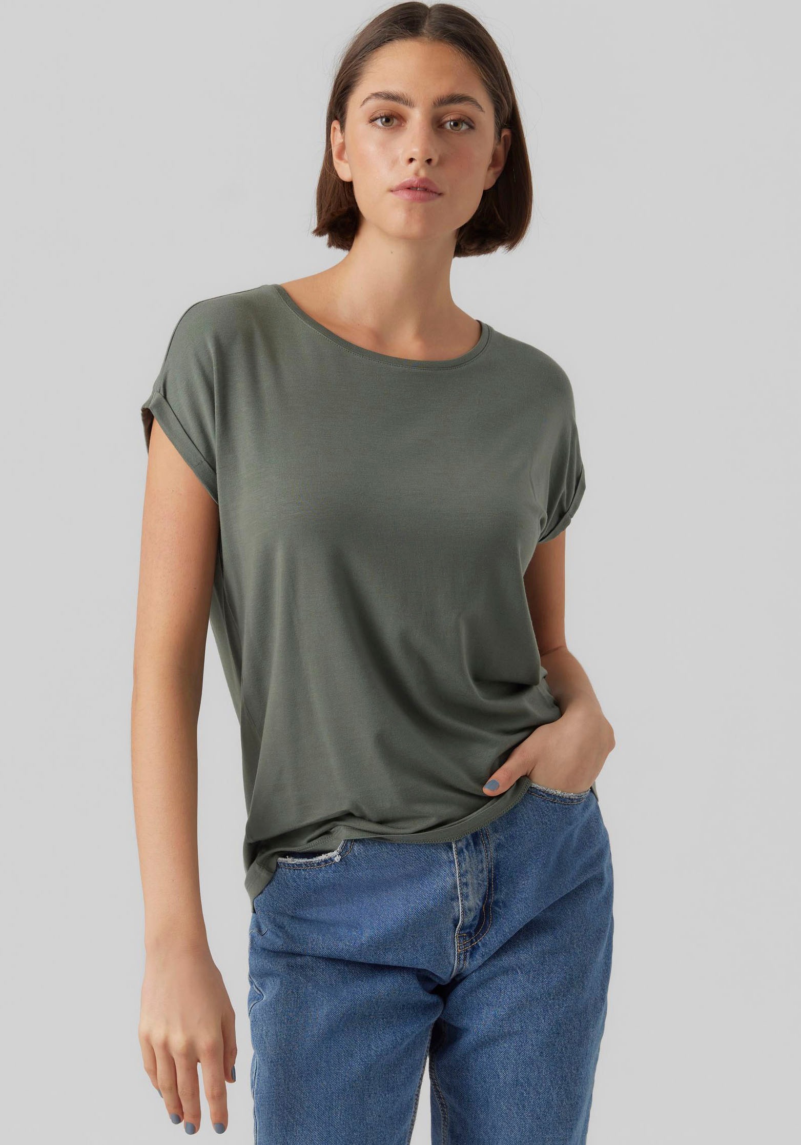 Vero Moda Rundhalsshirt "VMAVA PLAIN SS TOP GAJRS NOOS" Materialmix, regula günstig online kaufen