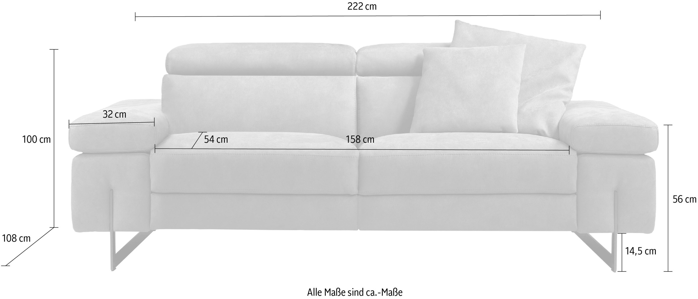 Egoitaliano 2,5-Sitzer »Candice, elegant und edel, hochwertiges Designsofa, bequem«, Kopfteile manuell verstellbar, titanumfarbene Kufenfüße