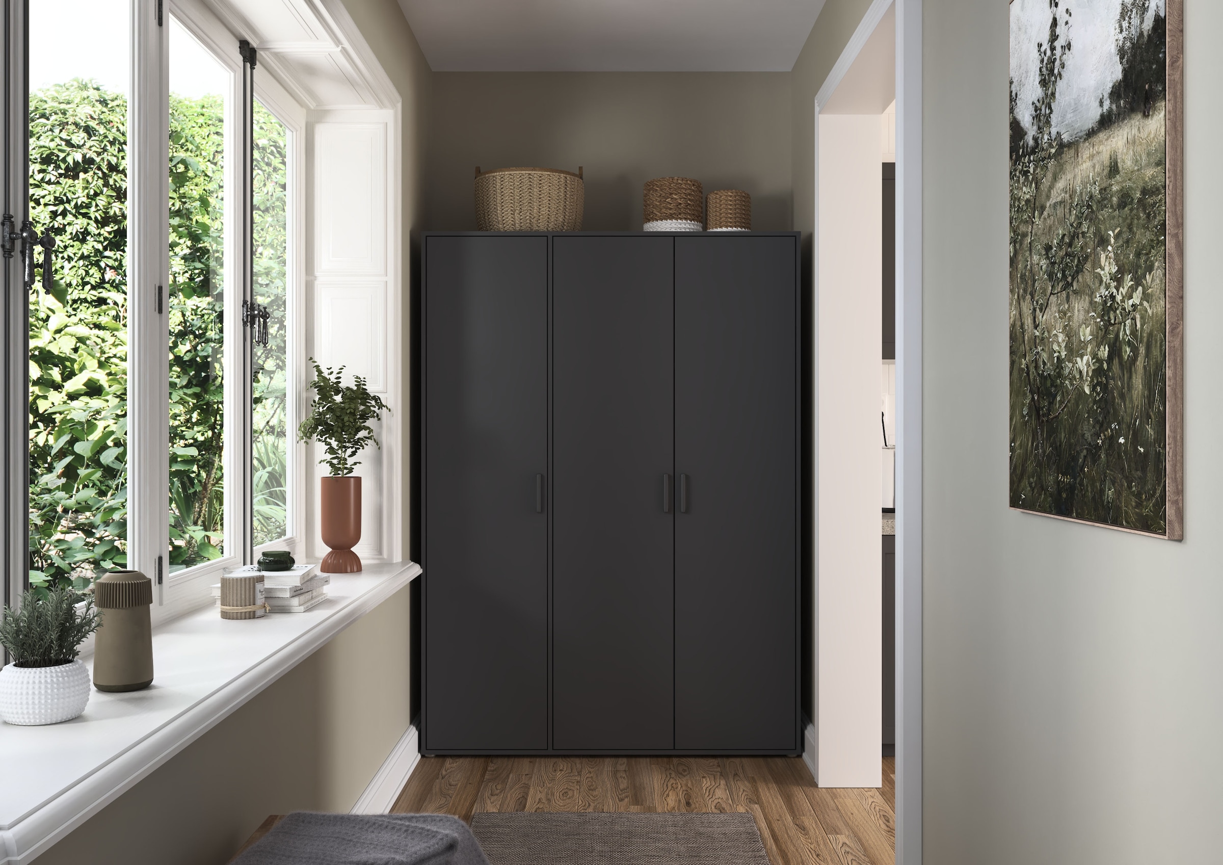 rauch Drehtürenschrank »Kleiderschrank Schrank Garderobe Wäscheschrank TOPSELLER VOYAGER«, mit modernen Griffen in Graumetallic, viel Stauraum MADE IN GERMANY