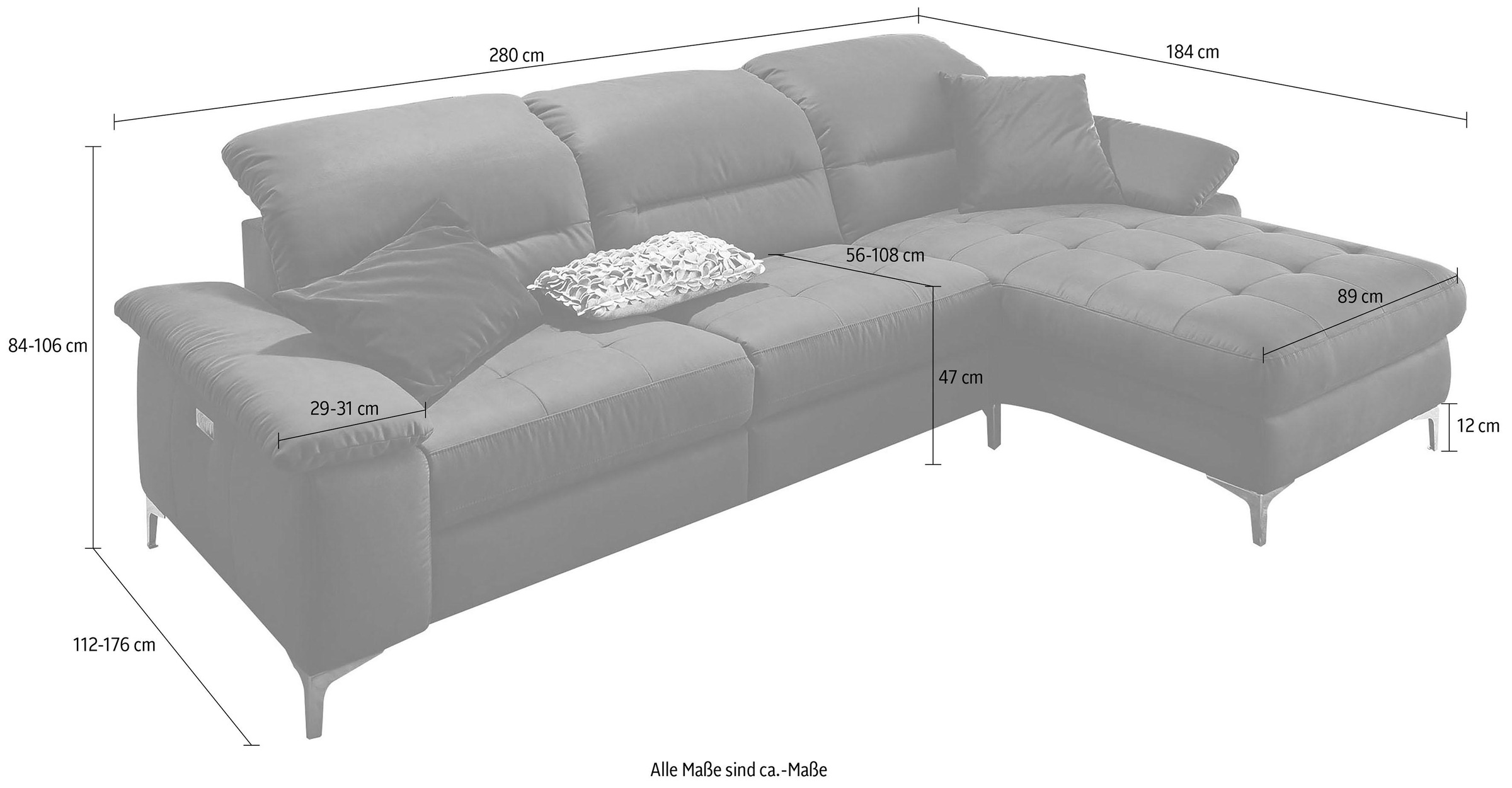 Places of Style Ecksofa »Basel L-Form«, mit vollmotorischer Relaxfunktion und motorischer Recamiere
