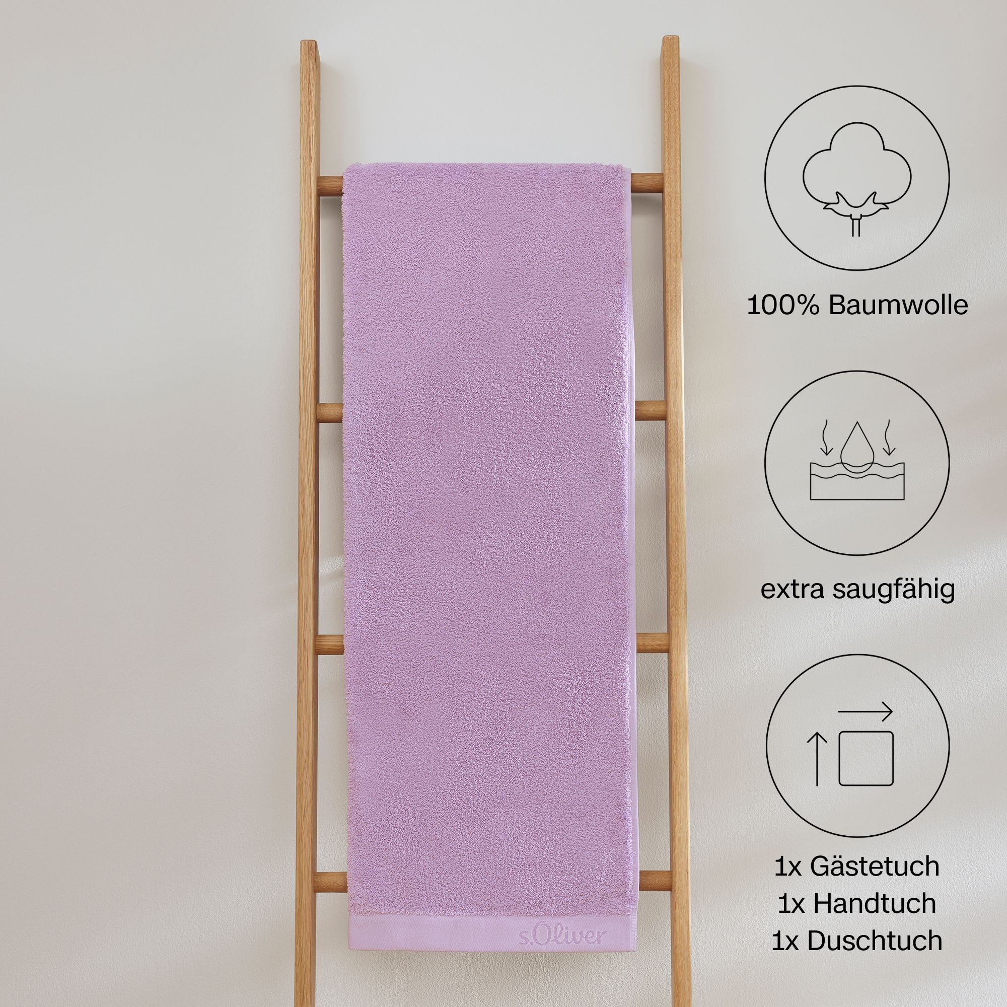 s.Oliver Handtuch Set »s.Oliver, Premium Qualität, 600 gr/m²,«, Set, 3 tlg., Walkfrottier, 1 Gästetuch 30x50 cm, 1 Handtuch 50x100 cm, 1 Duschtuch 70x140 cm