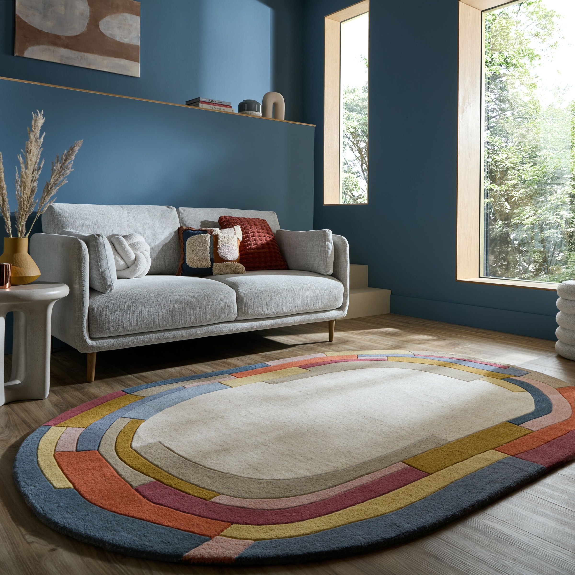 FLAIR RUGS Wollteppich "EMRYC" oval 8 mm Höhe aus 100 % Wollflor, Ideal für moderne Einrichtungen
