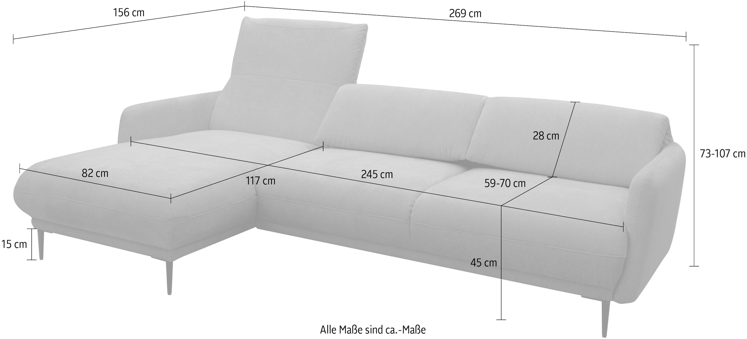 andas Ecksofa »Skovsende Sitzbreite 245 cm, Rückenlehne stufenlos hochklappbar für«, individuellen Sitzkomfort Kopfteilverstellung, L-Form