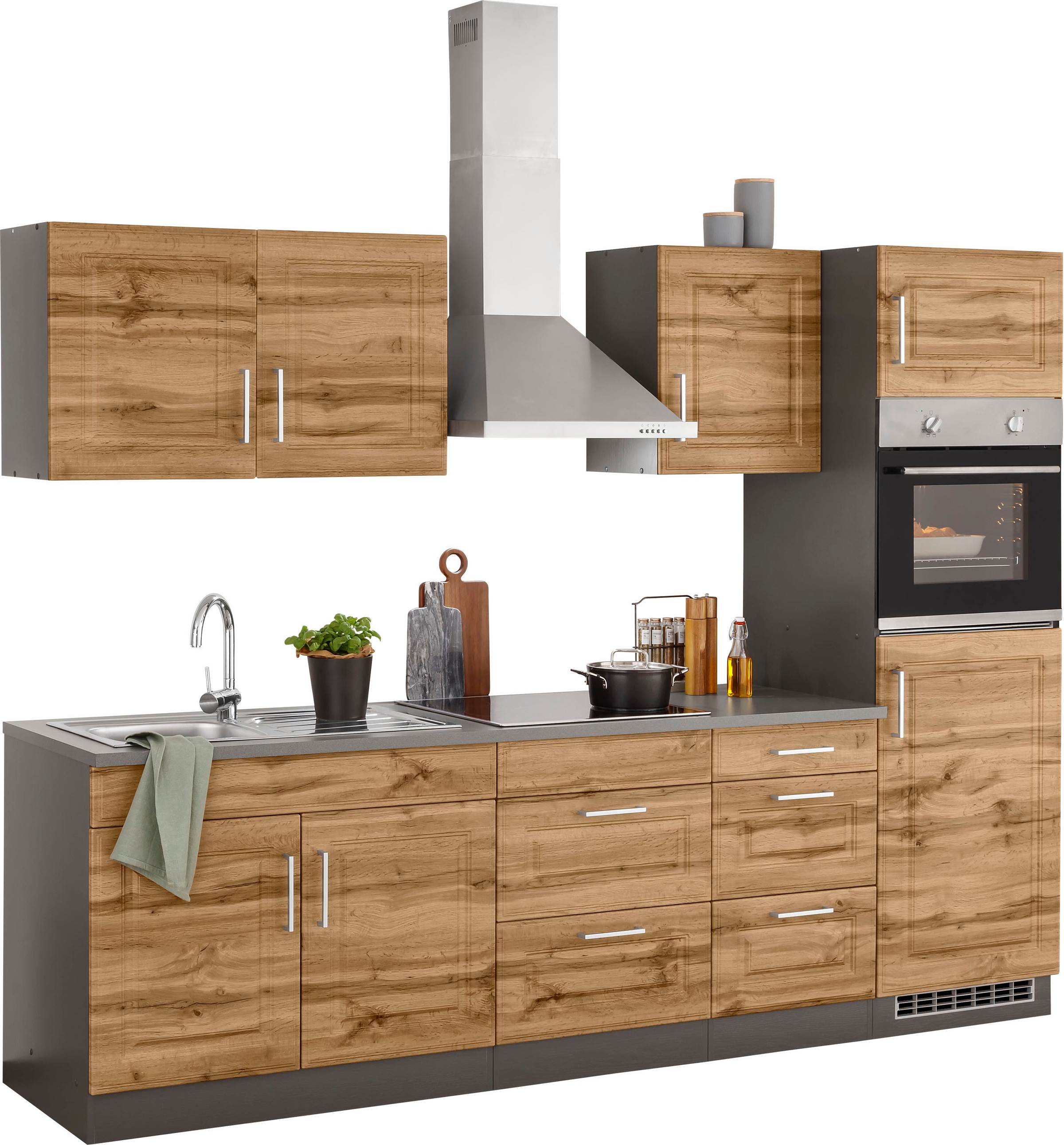 KOCHSTATION Küchenzeile »KS-Stockholm«, Breite 270 cm, mit hochwertigen MDF Fronten im Landhaus-Stil