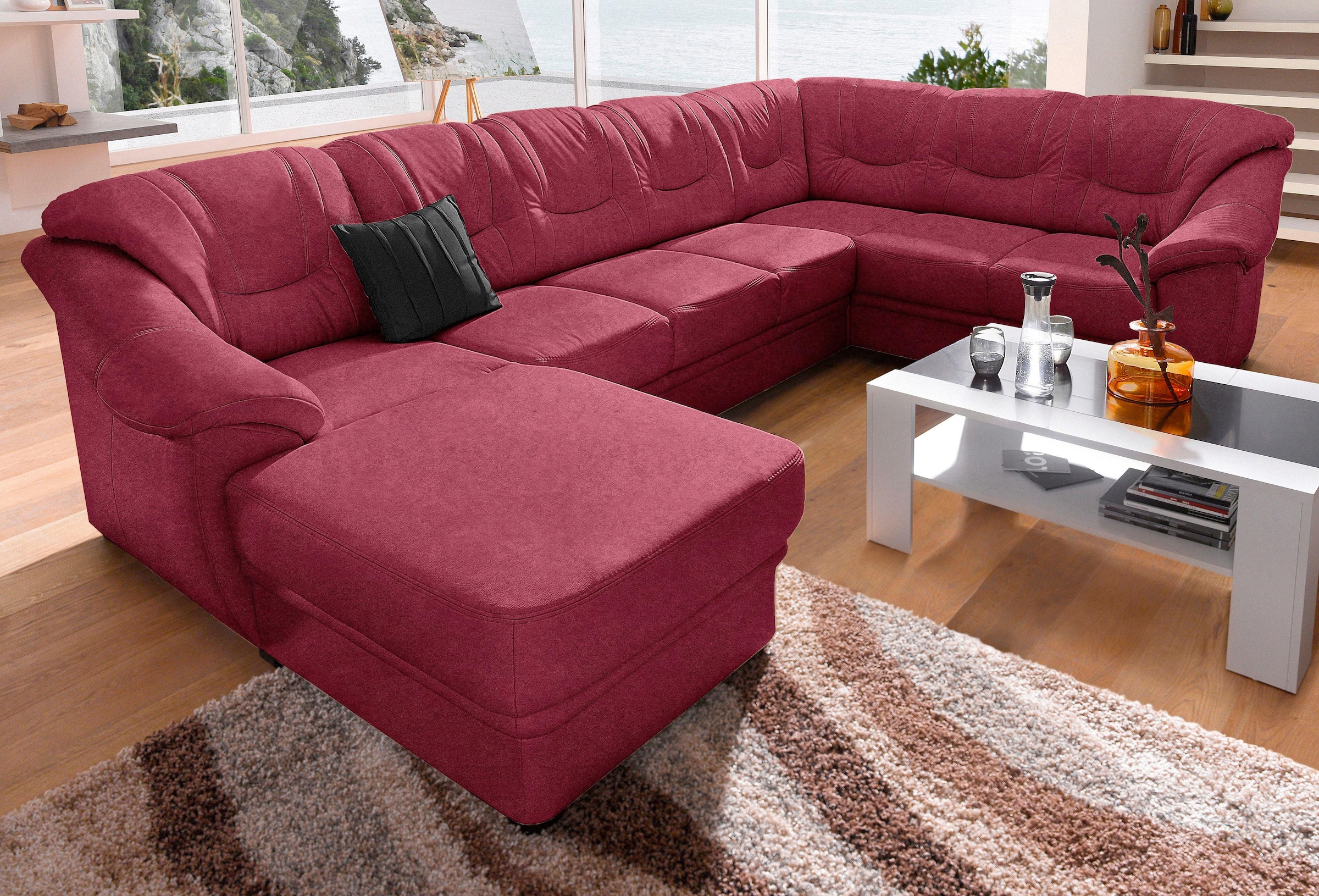 sit&more Wohnlandschaft "Savona, U-Form, B: 320 cm, Bettfunktion wählbar, Federkern-Polsterung" Komfortable Sitzhöhe 46 cm, Liegefläche 120 x 250 cm bei Bettfunktion