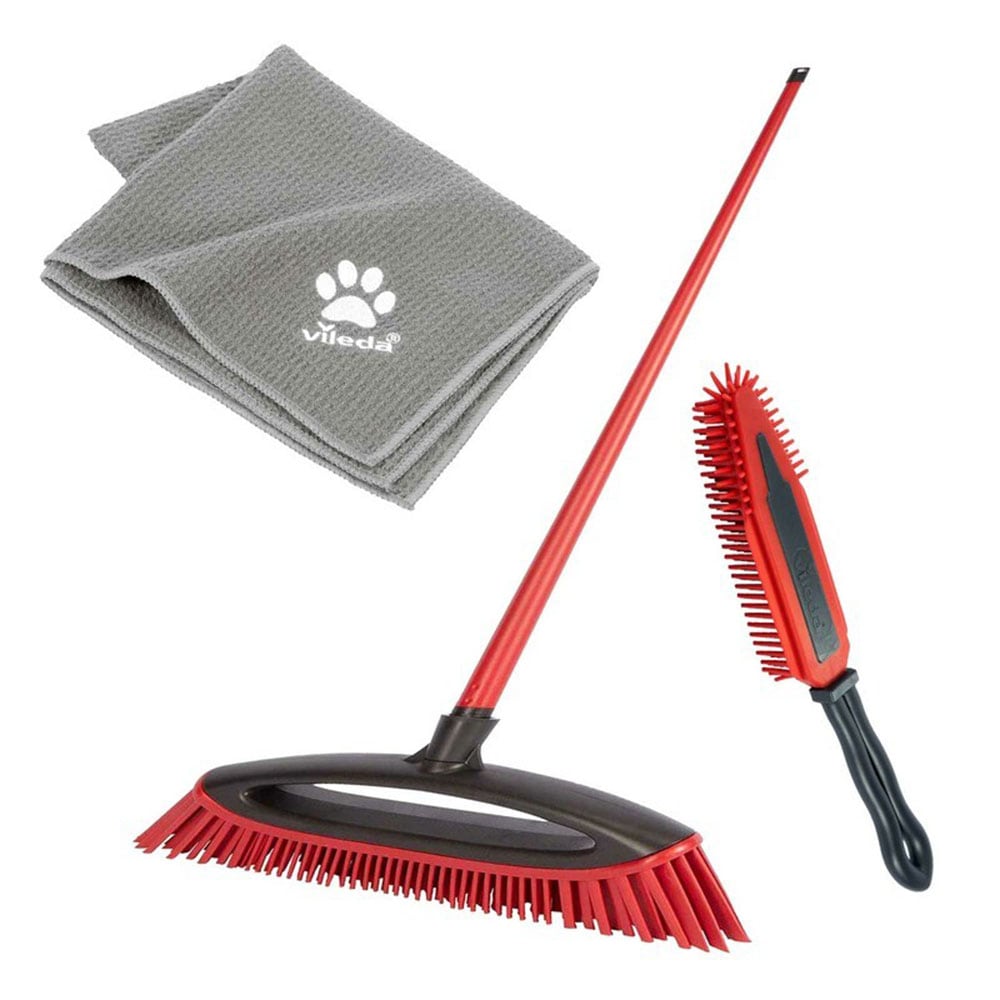 Vileda Tierhaarentferner "Vileda Pet Pro Komplettset" Set 3 Stk. aus Kunststoff Set mit Besen, elektrostatischer Bürste und Microfaser-Handtuch
