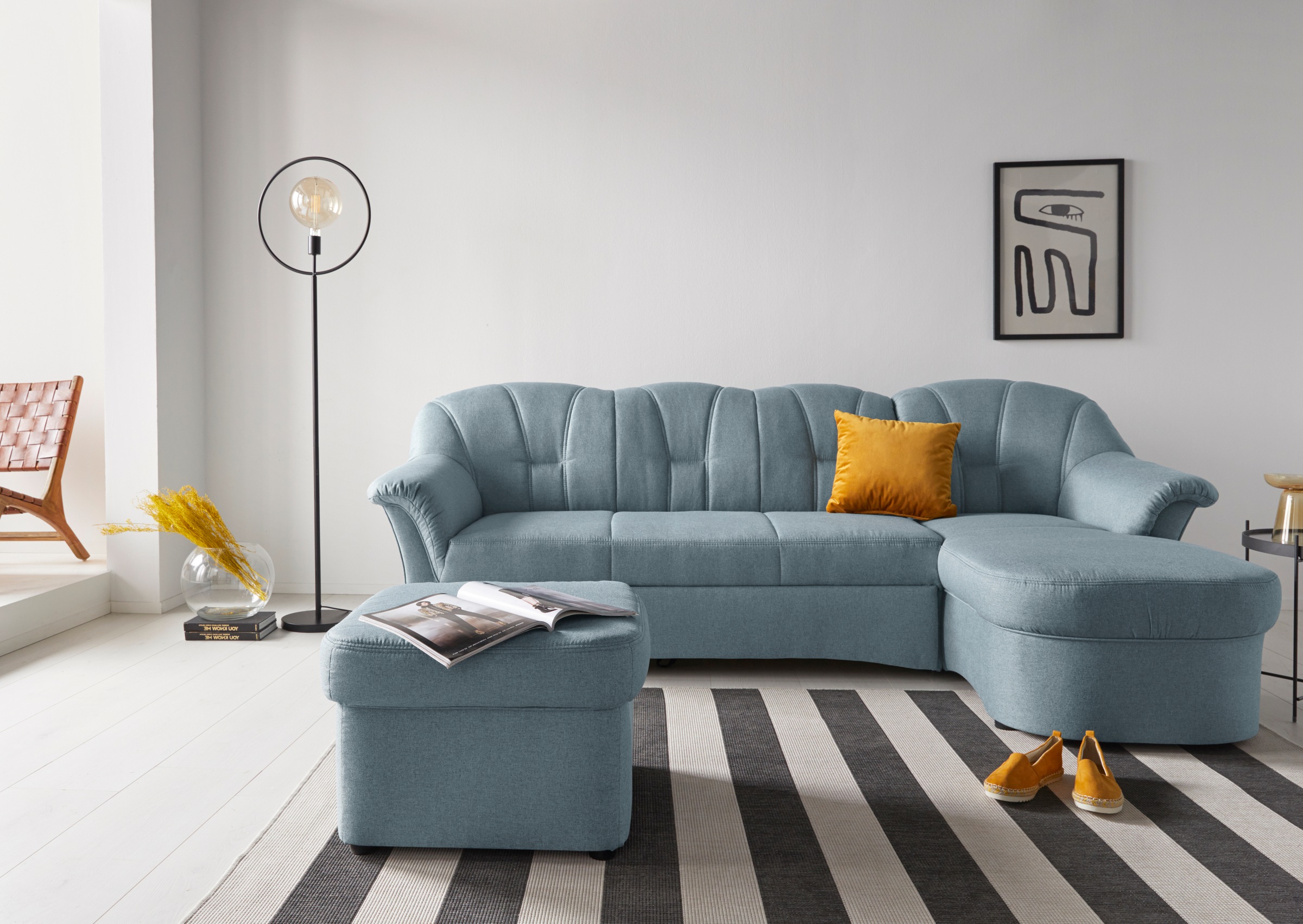 DOMO collection Ecksofa »Papenburg, zeitlose Rückensteppung, elegante Formensprache, L-Form« in großer Farbvielfalt, wahlweise mit Bettfunktion