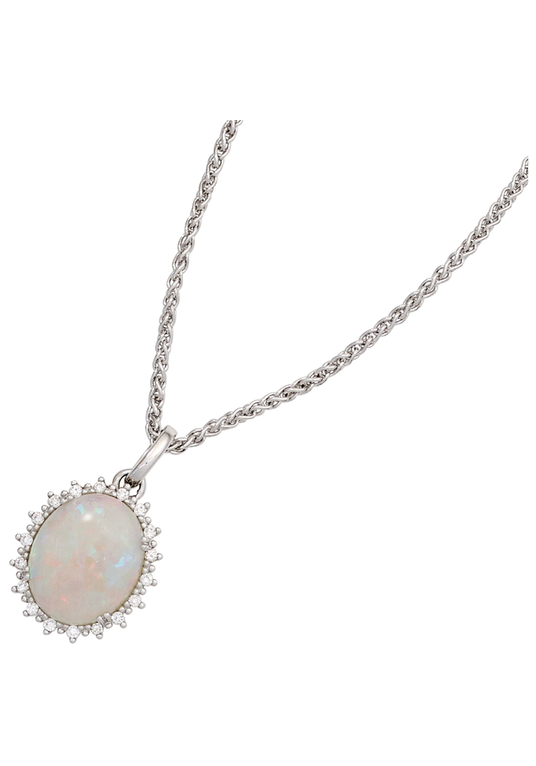 JOBO Kettenanhänger »Anhänger oval«, 585 Weißgold 18 Diamanten und Opal-Cabochon