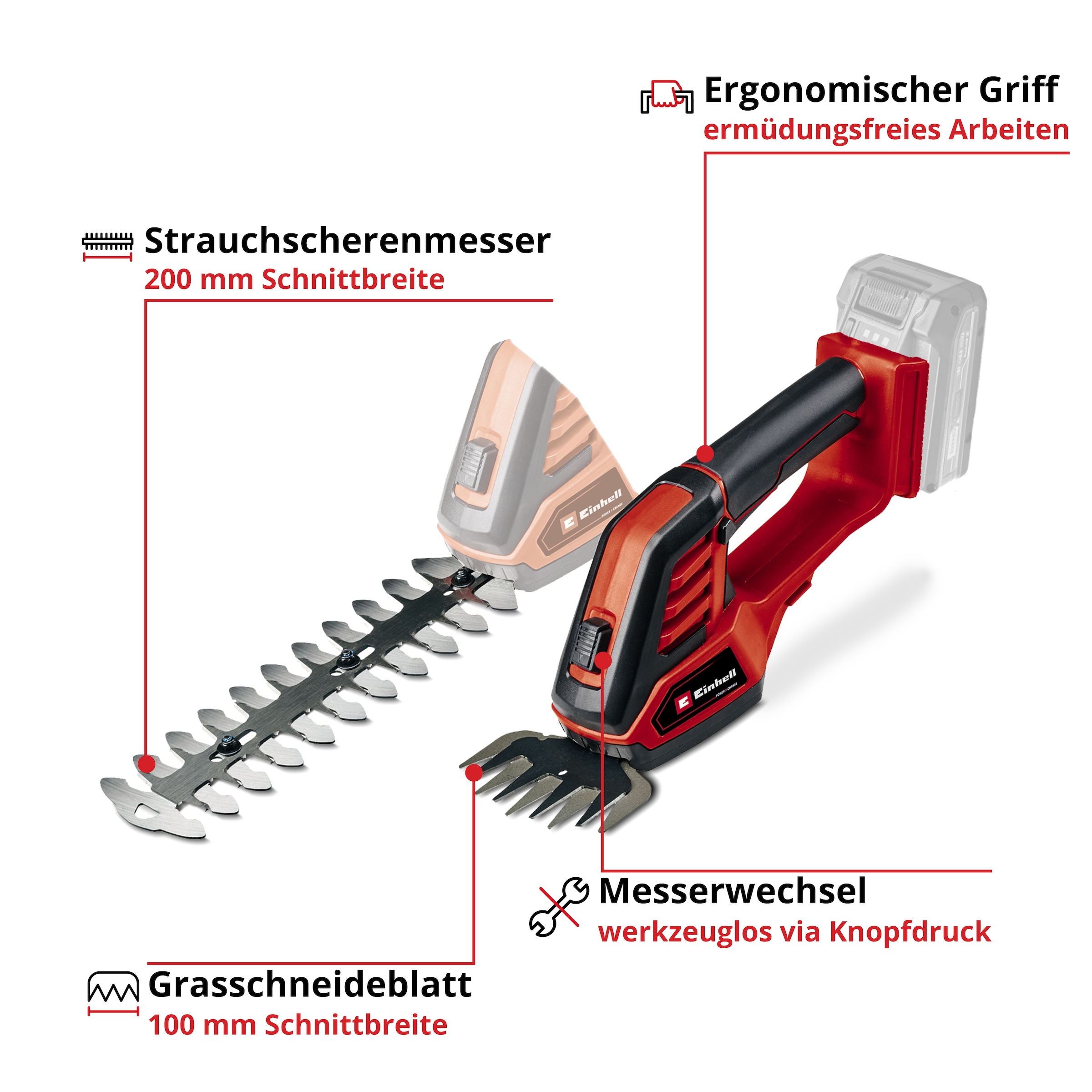 Einhell Akku-Gras- und Strauchscherenset, ohne Akku und Ladegerät