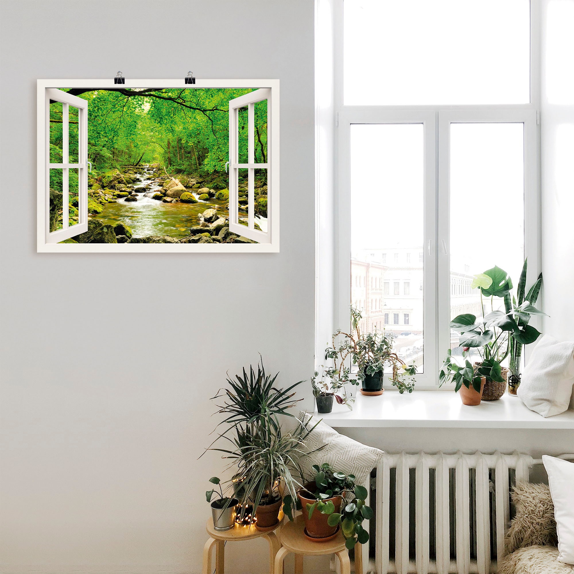Artland Wandbild »Fensterblick Herbstwald Fluß Größen St.), Fensterblick, BAUR Poster Leinwandbild, als (1 | kaufen Smolny«, oder versch. in Wandaufkleber