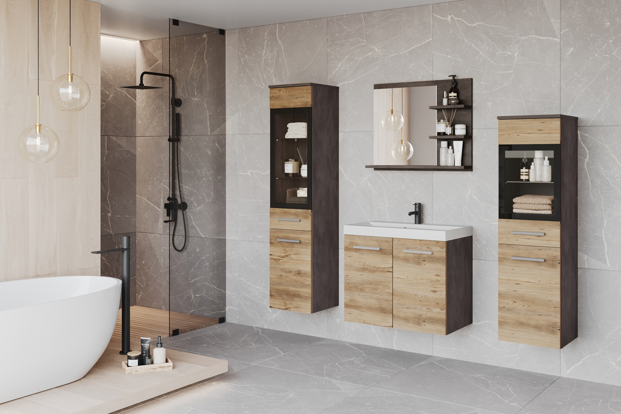 welltime Badmöbel-Set "MADRIT" Komplett-Set, mit Waschbecken, 5 Stk. tlg. günstig online kaufen