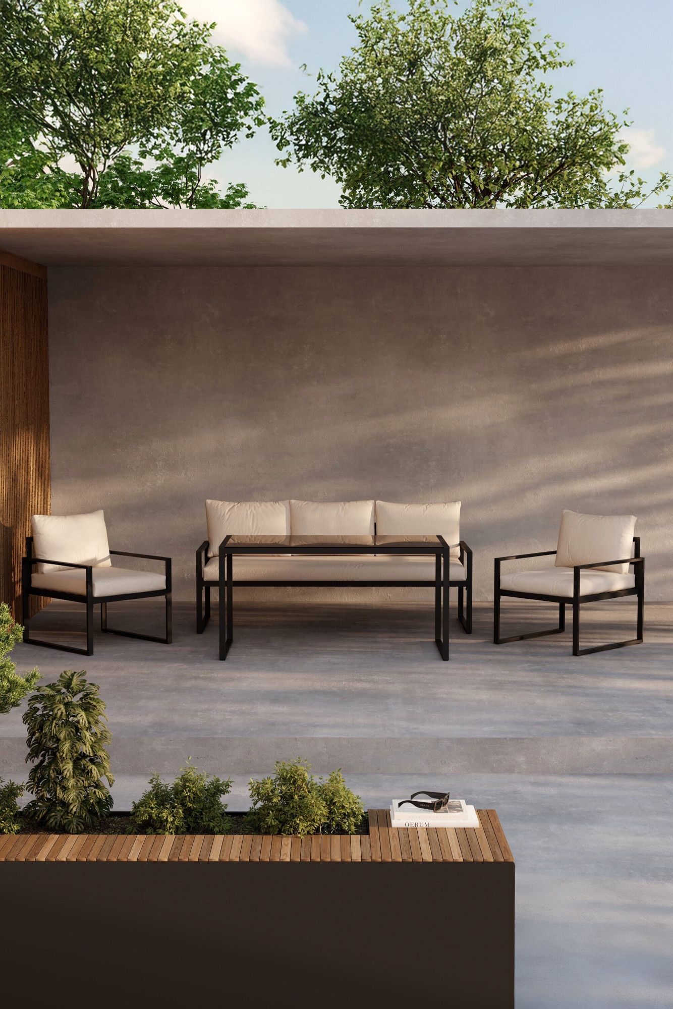 Venture Home Gartenlounge-Set "Catania, großzügiges Outdoor-Set für hohen Sitzkomfort" 4 tlg. Loungemöbel mit Stoffbezug, angenehm, weich