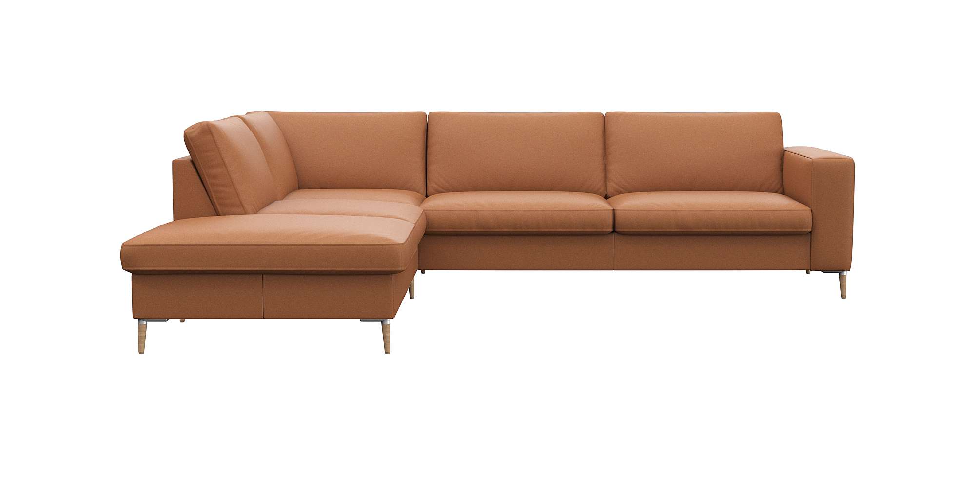 FLEXLUX Ecksofa "Fiore, Sitzaufbau mit hochwertigem Kaltschaum für mehr Sitzkomfort" breite Armlehnen, L-Form, Füße Alu/Eiche