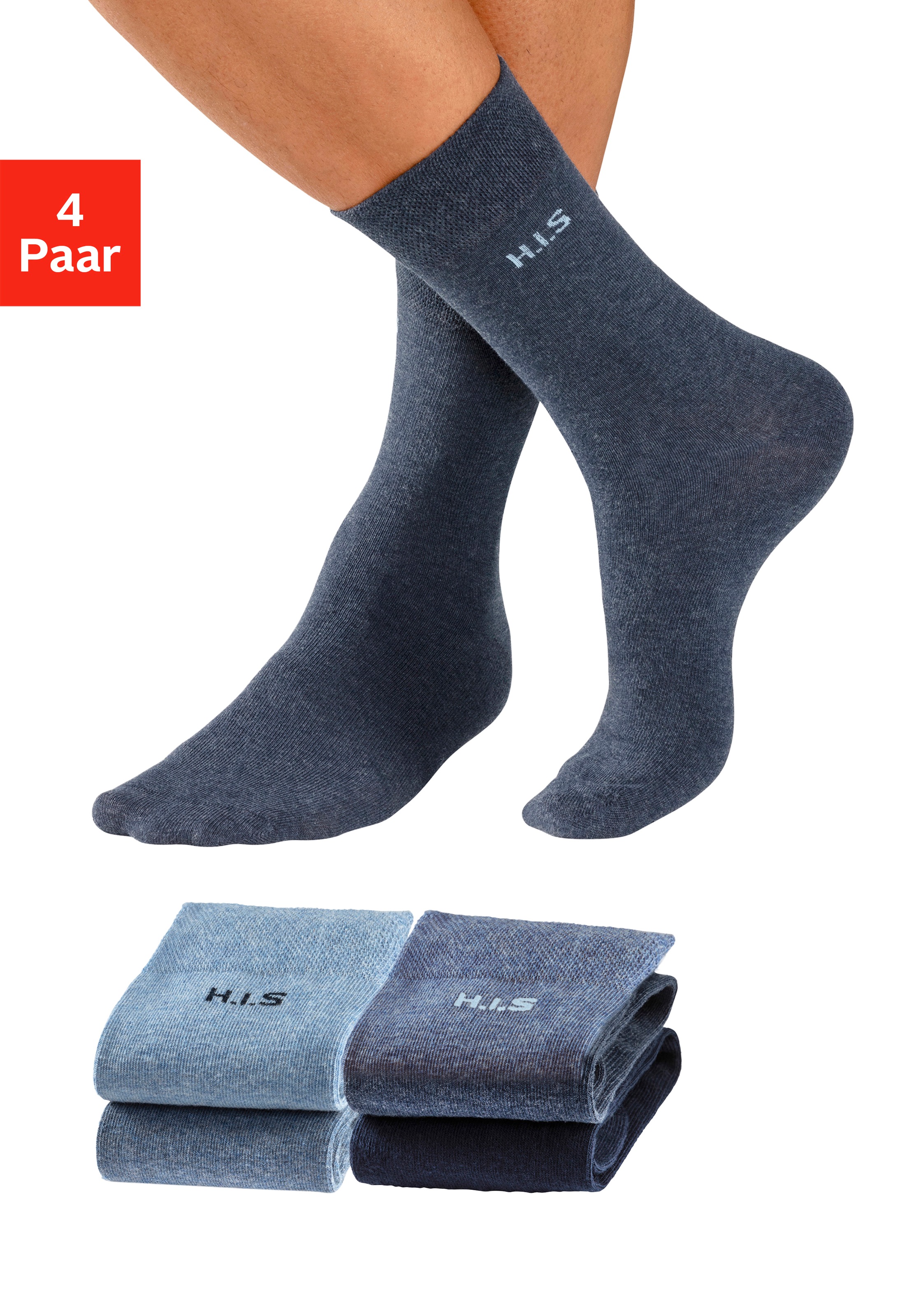 H.I.S Socken Packung, 4 Stk. tlg. mit druckfreiem Bündchen günstig online kaufen