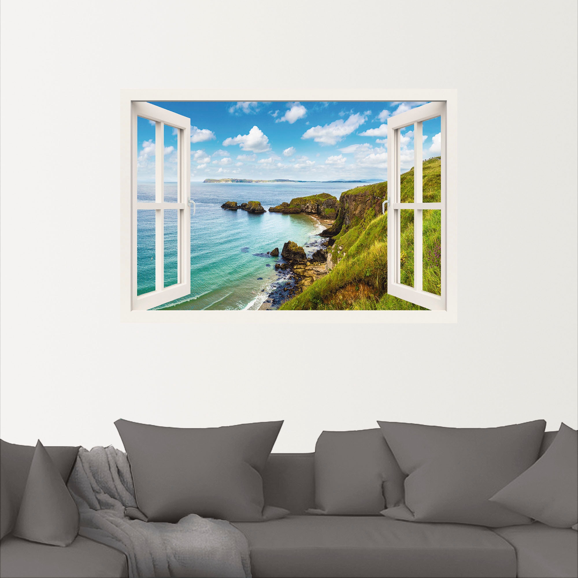 Artland Wandbild »Küstenweg in Nordirland durchs Fenster«, Meer Bilder, (1  St.), als Leinwandbild, Wandaufkleber oder Poster in versch. Größen kaufen  | BAUR | Poster