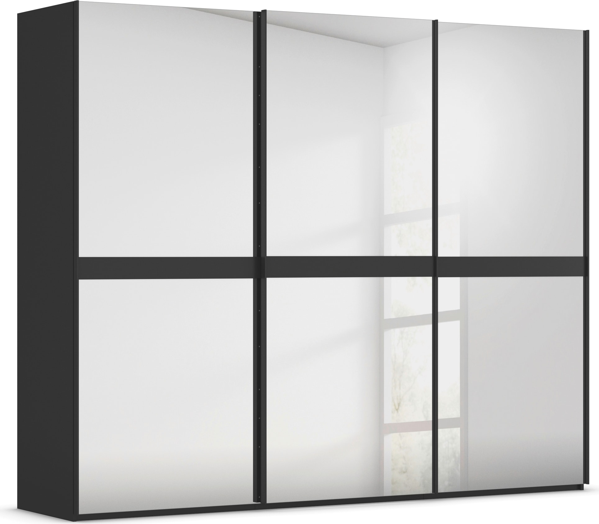 rauch Schwebetürenschrank "Kleiderschrank Schrank Garderobe Schlafzimmerschrank SCALE-LINE" edle Optik mit Bauchbinde in Korpusfarbe Spiegelfront MADE IN GERMANY