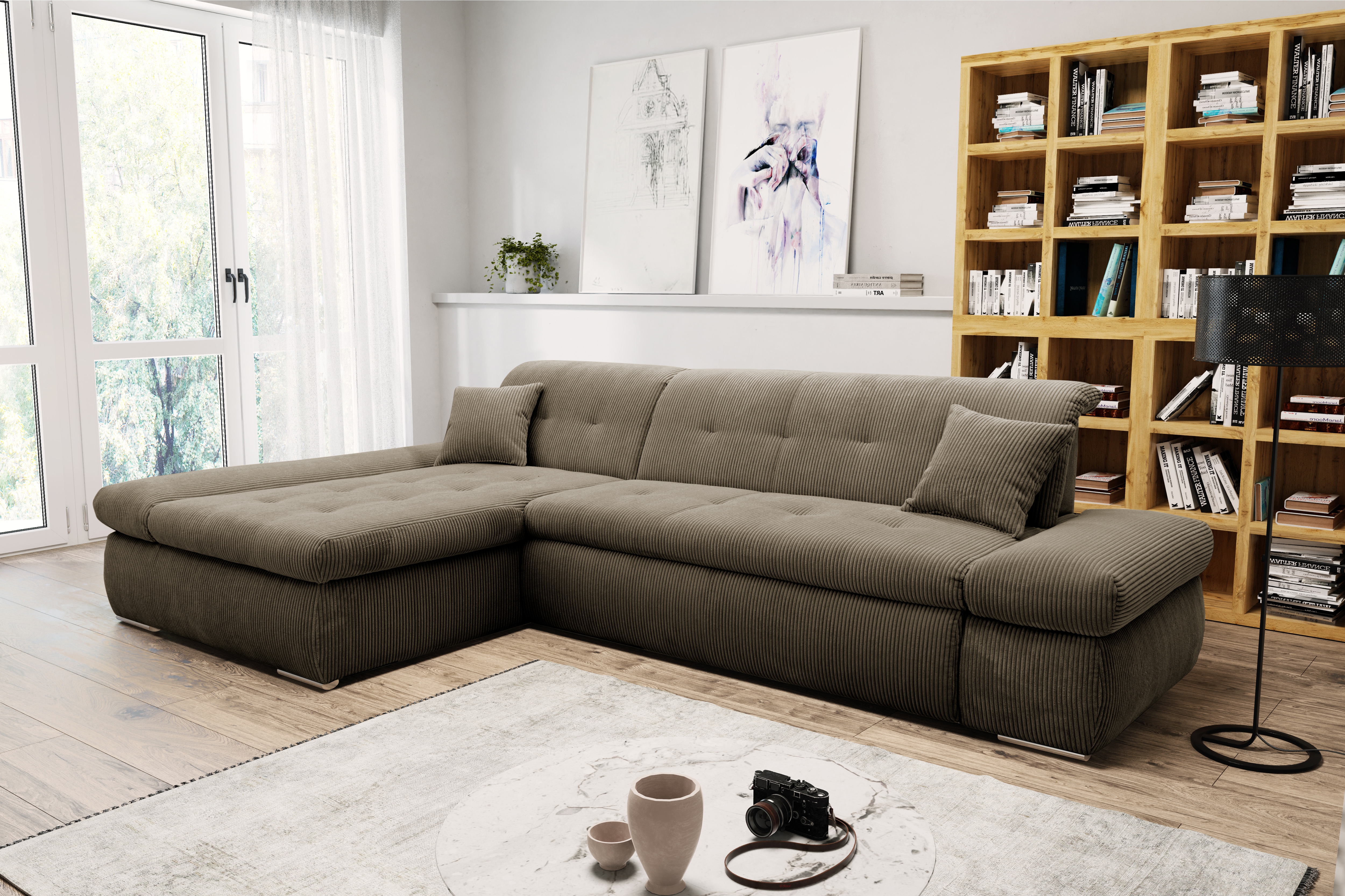 DOMO collection Ecksofa "MORIC Massiv - Belastbar bis 140 kgxSitz, 300x172 cm, XXL-Format" L-Form, Cord, schlamm