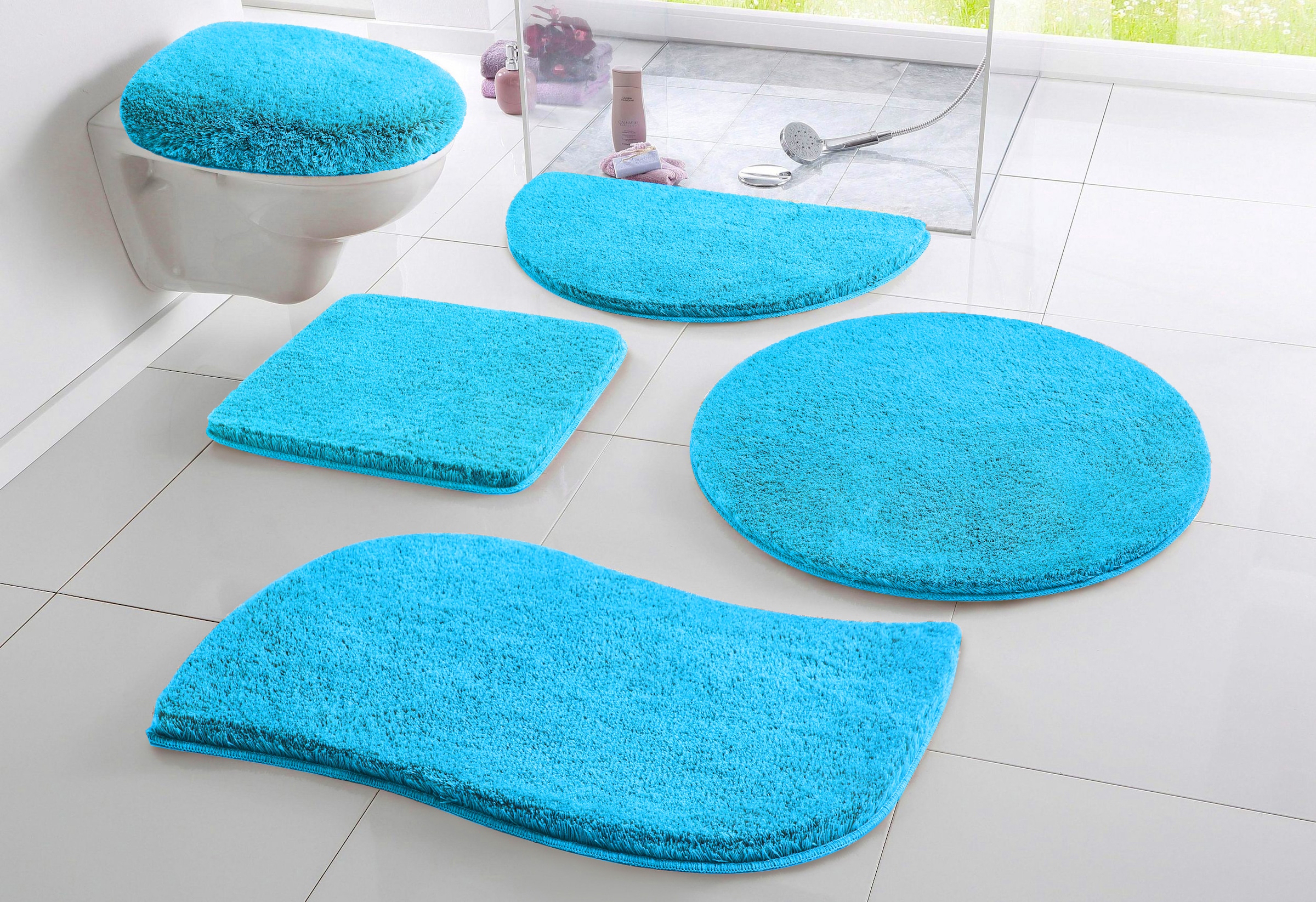 OTTO home Badematte "Merida, Badvorleger, Badezimmer Teppich" Höhe 32 mm rutschhemmend beschichtet fußbodenheizungsgeeignet schnell trocknend strapazierfähig Badteppich, Uni Farben, rechteckig, rund & als 2-tlg. Set erhältlich