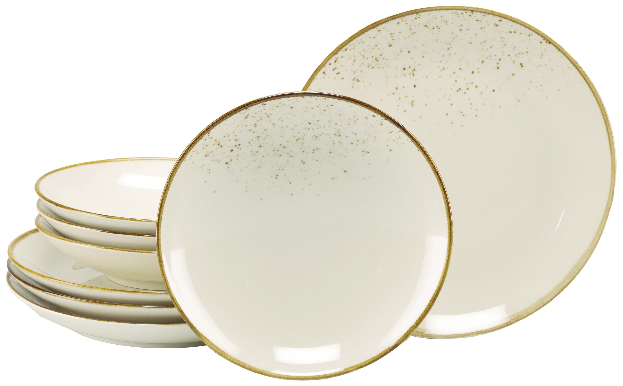 CreaTable Tafelservice "Nature Collection, Service, Teller-Set, 8-tlg." Handgemalte Sprenkel und Ränder, Reaktivglasur