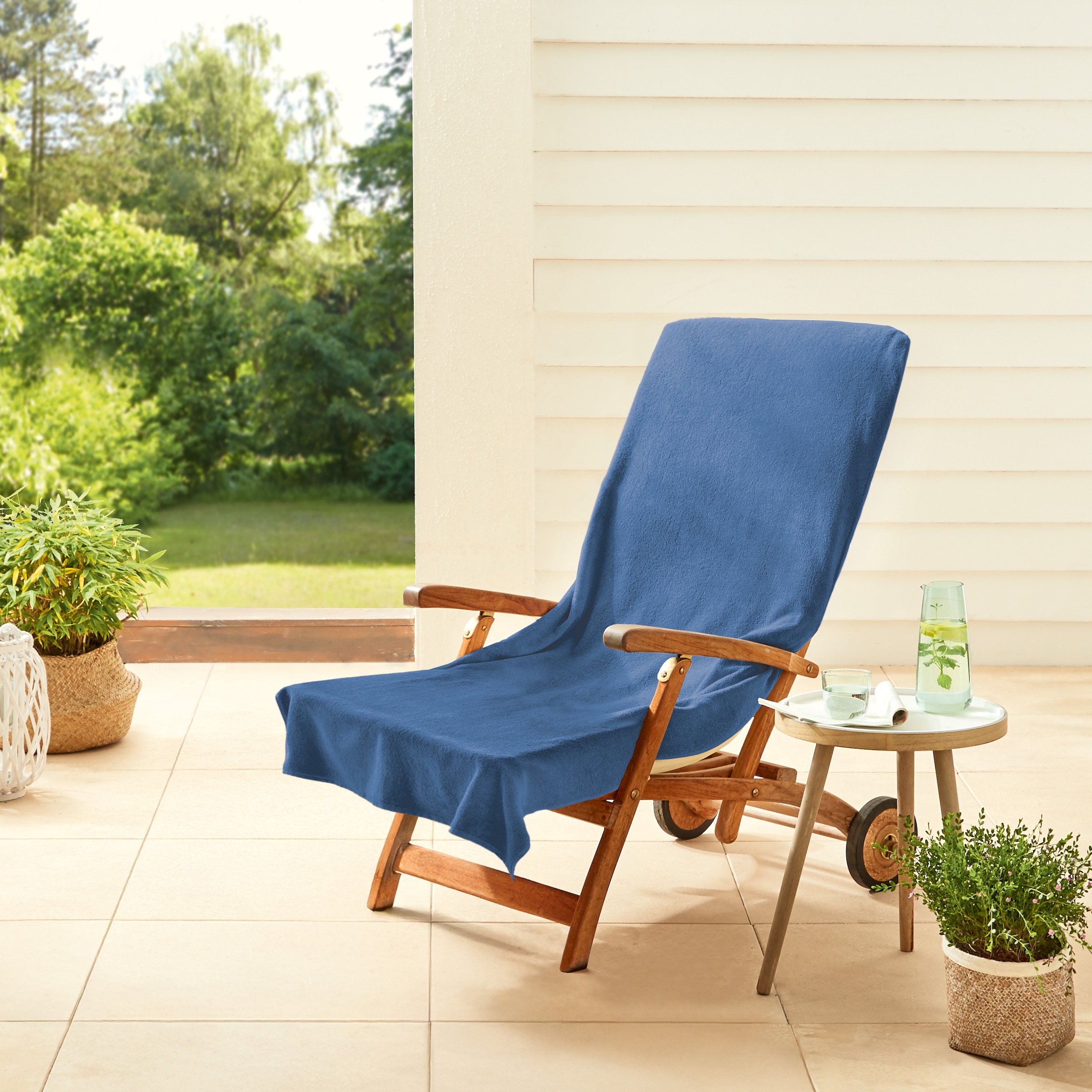 Handtuch DYCKHOFF, B:60cm L:130cm, blau, Frottier, Frottier, Handtücher, "Stuhlauflage / Liegeauflage", Schonbezug mit Einschubtasche