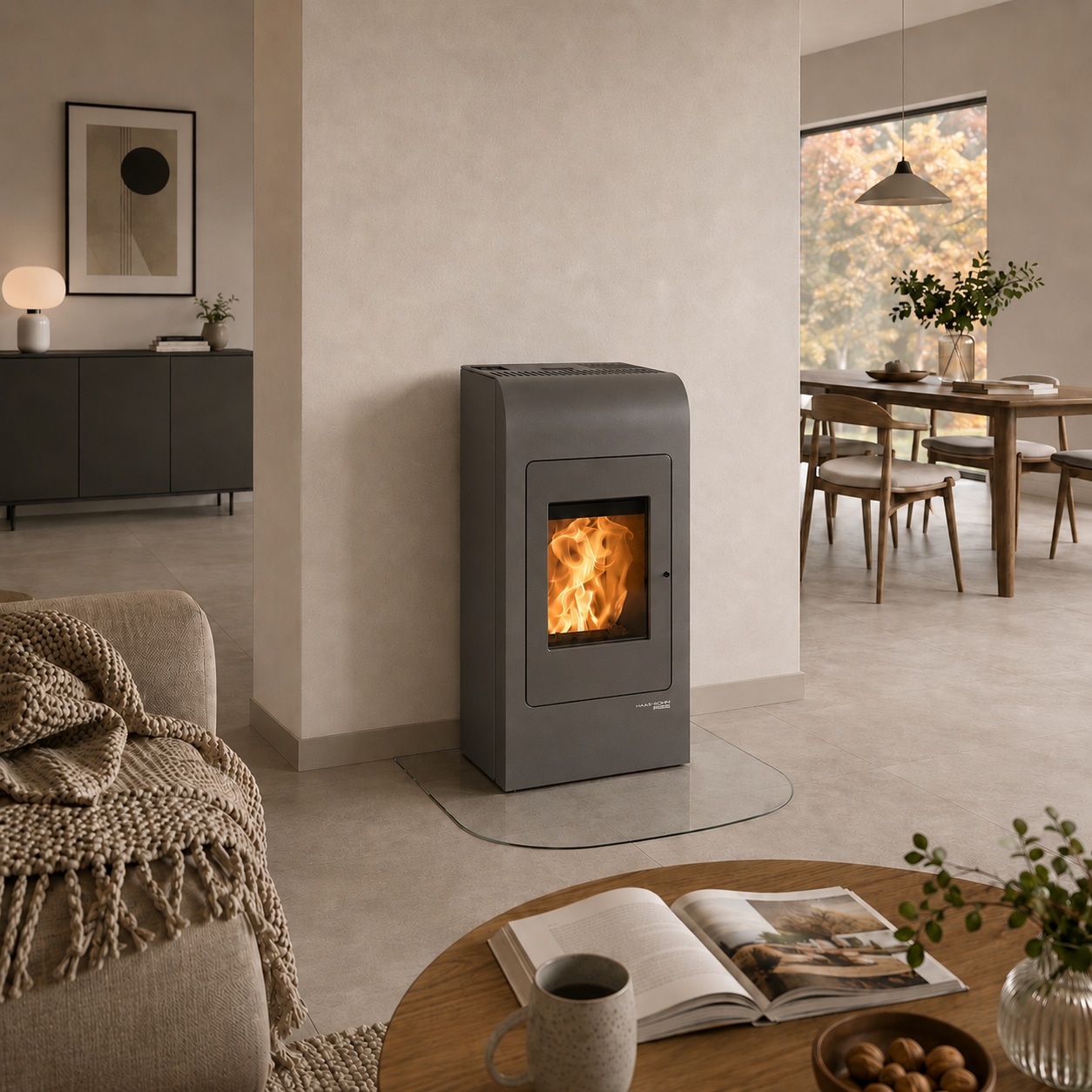 Haas + Sohn Pelletofen "HSP 2 MOONLIGHT, Exklusiv, Lieferung bis ins Wohnzimmer" NEU in der Farbe Moonlight grau