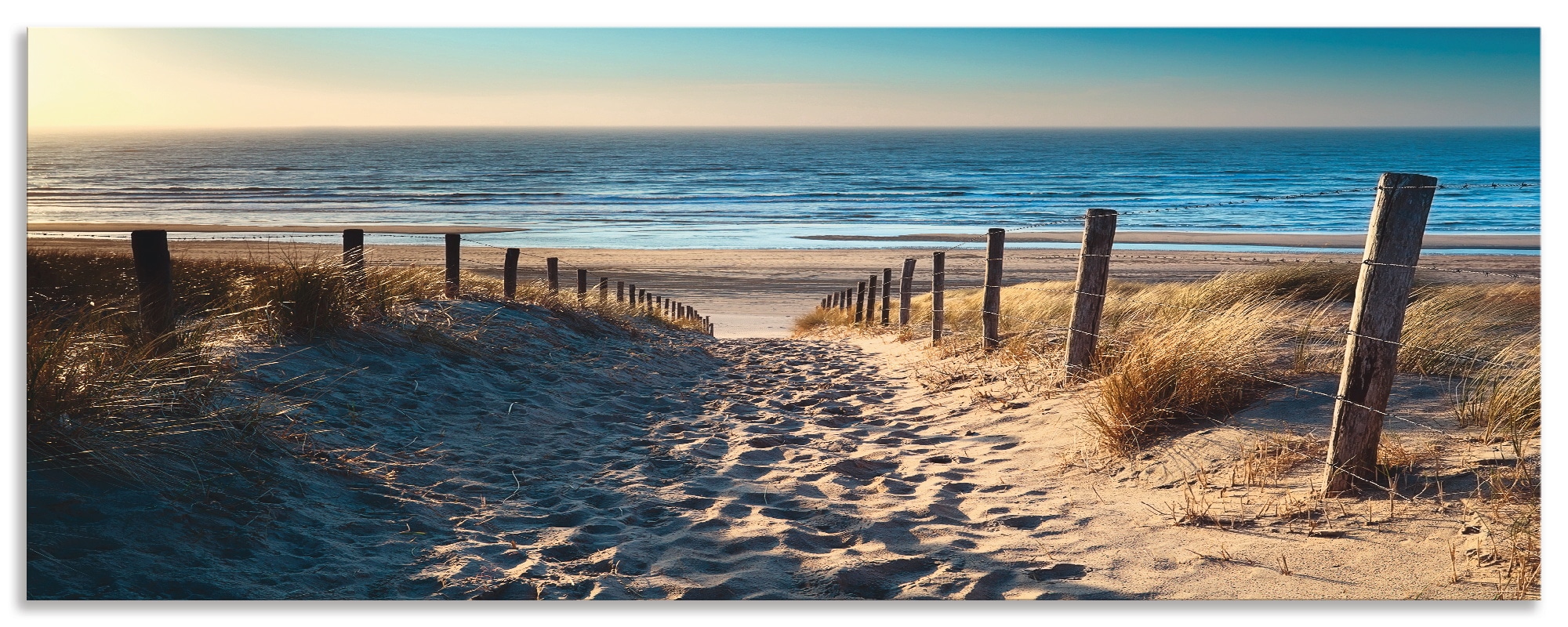 Artland Küchenrückwand "Weg zum Nordseestrand Sonnenuntergang", (1 tlg.), Alu Spritzschutz mit Klebeband, einfache Monta