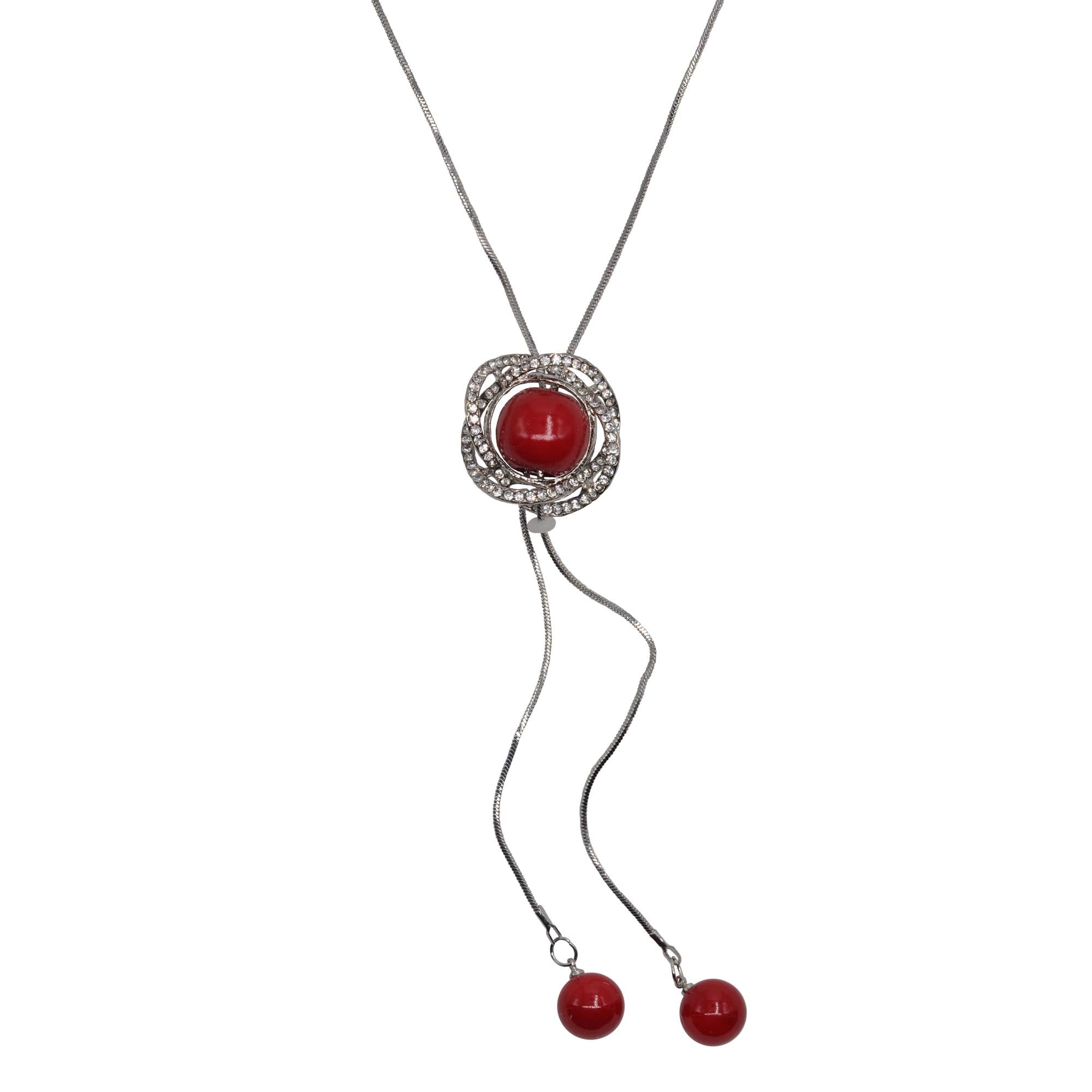 Steuer Collierkettchen »Metall glanz Glasstein weiß Kunststoff rot«