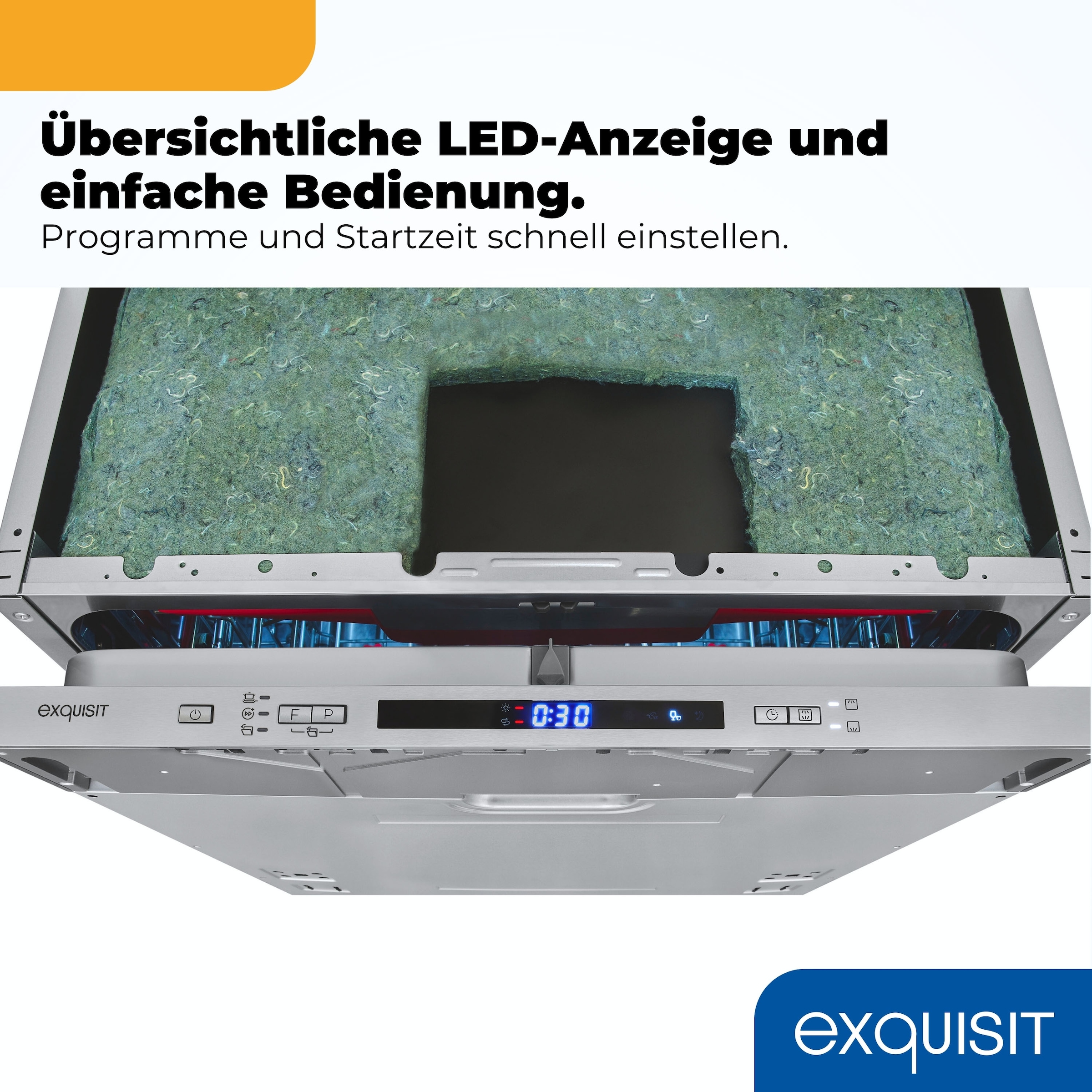 exquisit vollintegrierbarer Geschirrspüler 9614 »EGSP9614-E-030A inox« 9,5 l 14 tlg. Maßgedecke 14 Maßgedecke & flüsterleise 42 dB – stark und angenehm ruhig