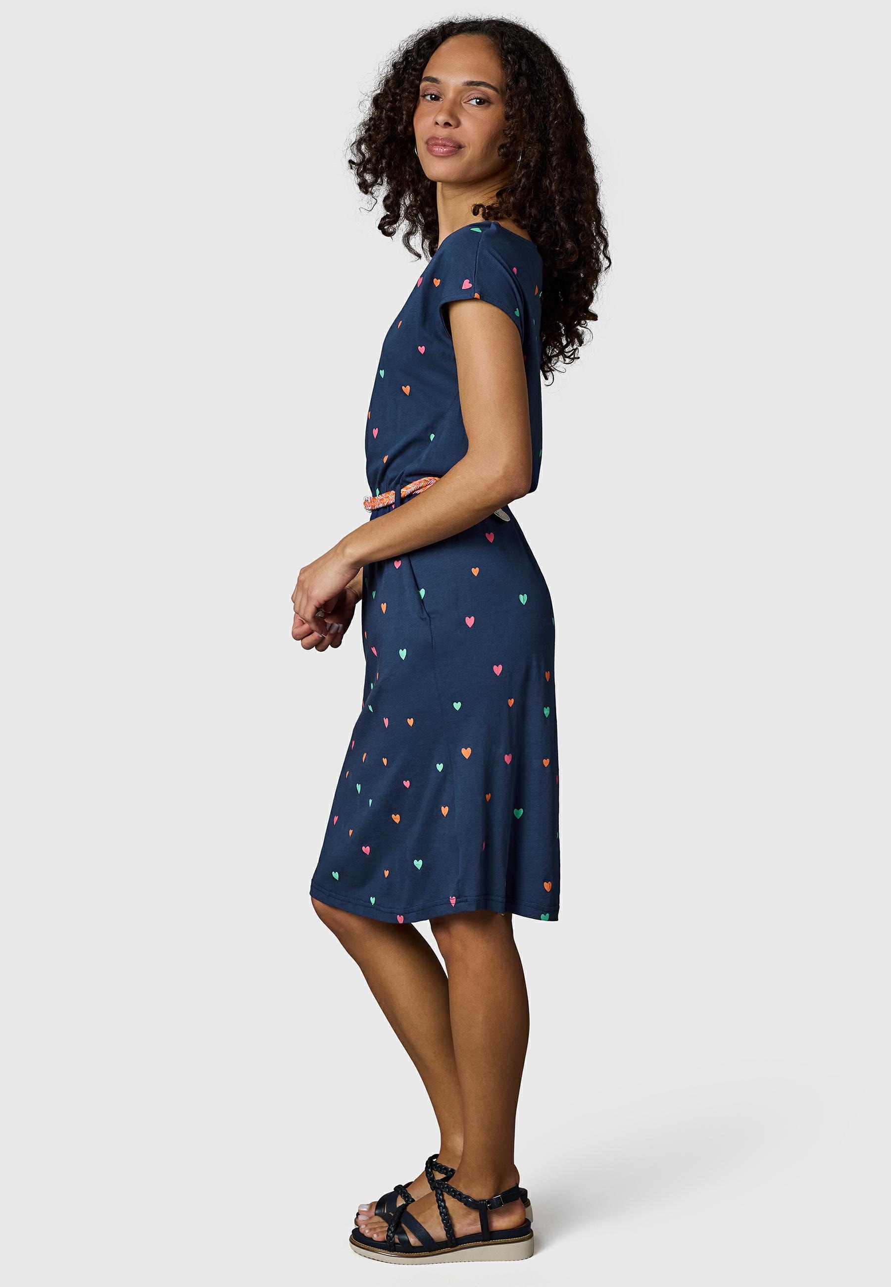 Ragwear Shirtkleid »Lilithe Hearts YOUMODO« Eingrifftaschen Sommerkleid mit Herzchen-Print und Flechtgürtel