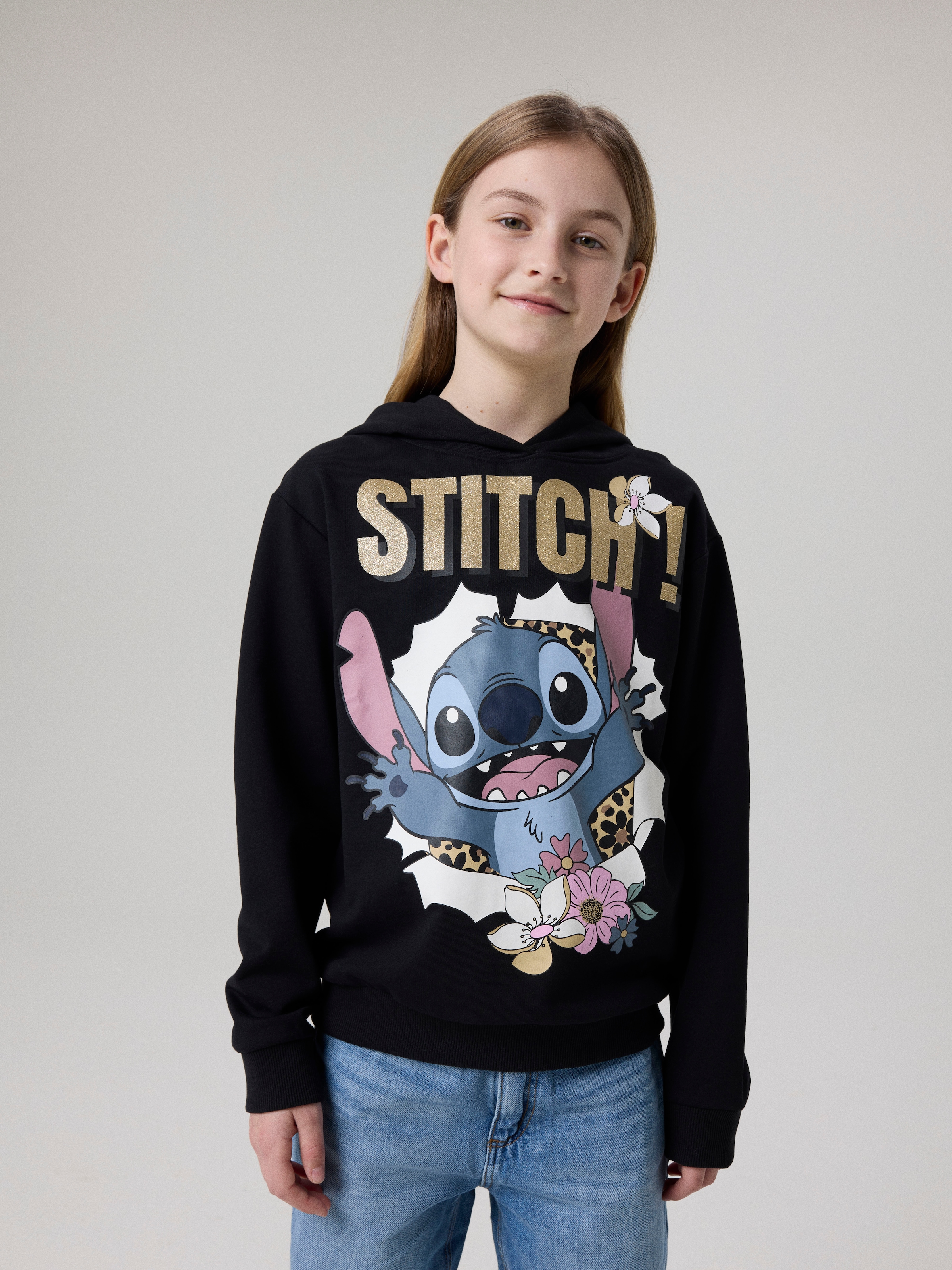 Name It Kapuzensweatshirt »NKFJYNDA STITCH NREG SWE WH BRU NOOS WDI«, Baumwollmischung, regular fit, Lilo und Stitch Druck
