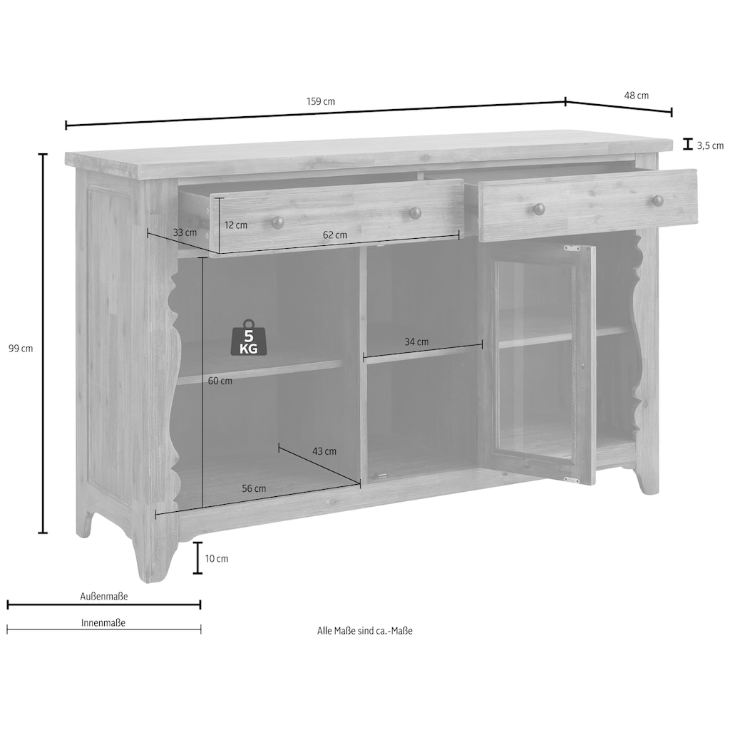 Home affaire Sideboard »Magnolia«, im rustikalem Flair, aus massivem Akazienholz